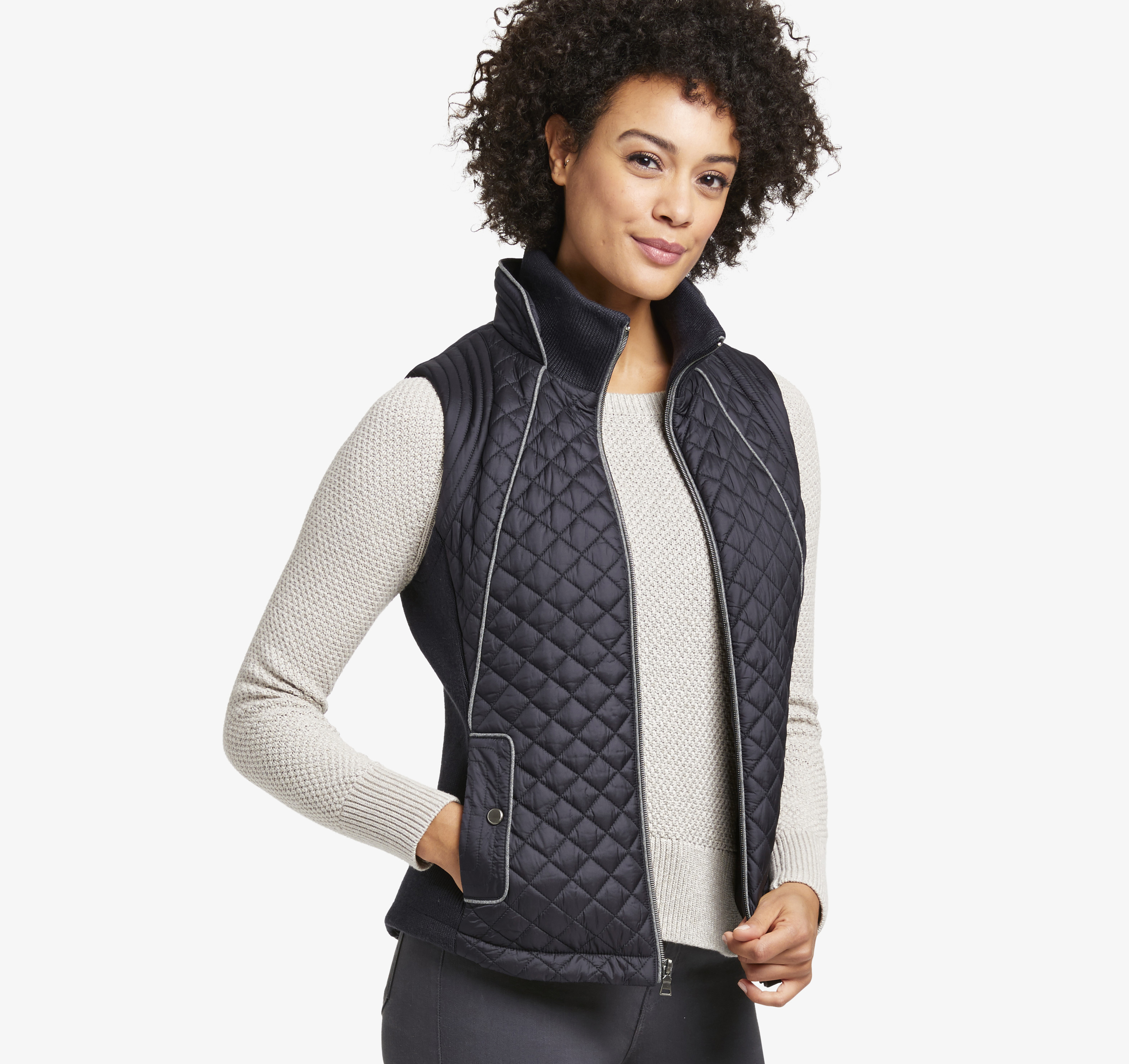 Image of Johnston & Murphy Women's Diamond-Quilted Vest - Navy - Size M