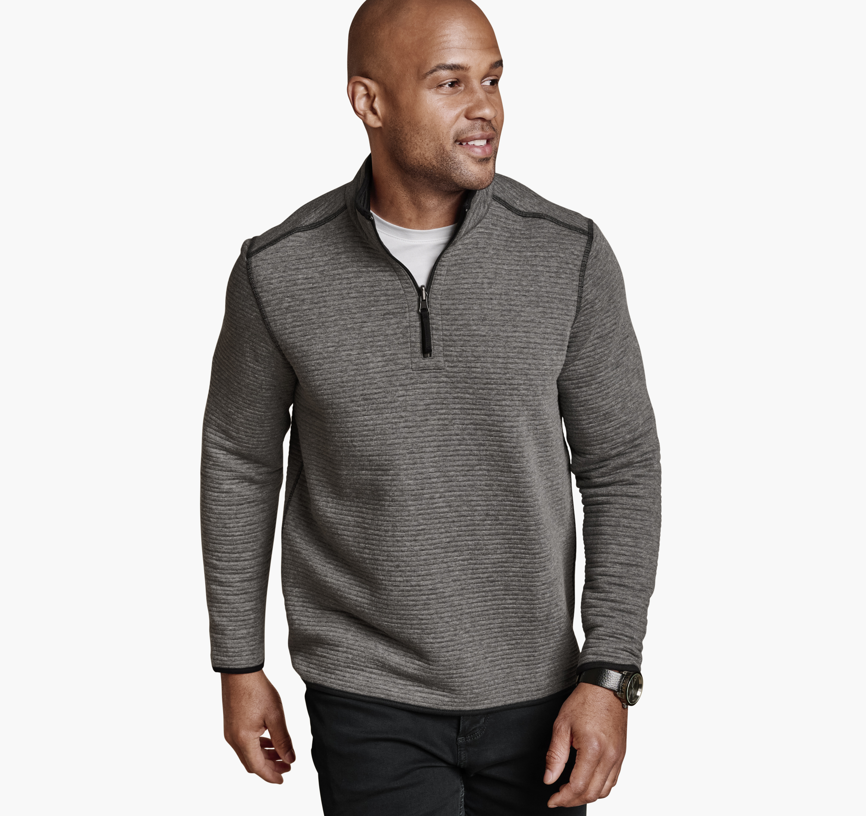 Johnston & Murphy Men's Reversible Channel-Quilted Quarter-Zip - Gray Heather/Black - Size 3XL - NA