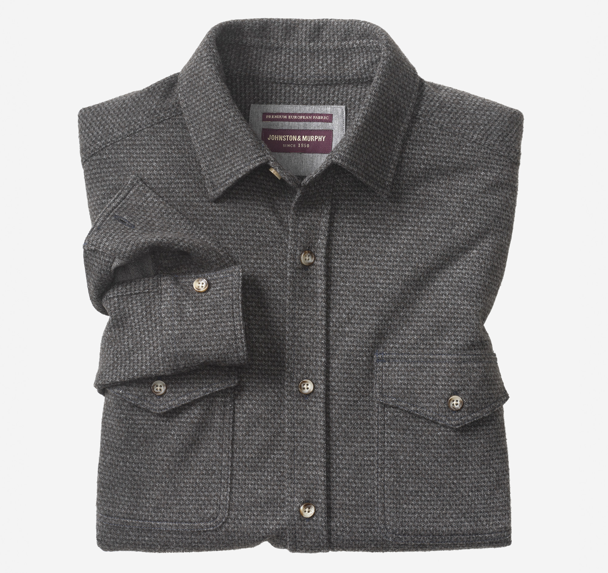 Johnston & Murphy Men's Brushed Button-Front Knit Shirt - Charcoal Houndstooth - Size XL - Regular