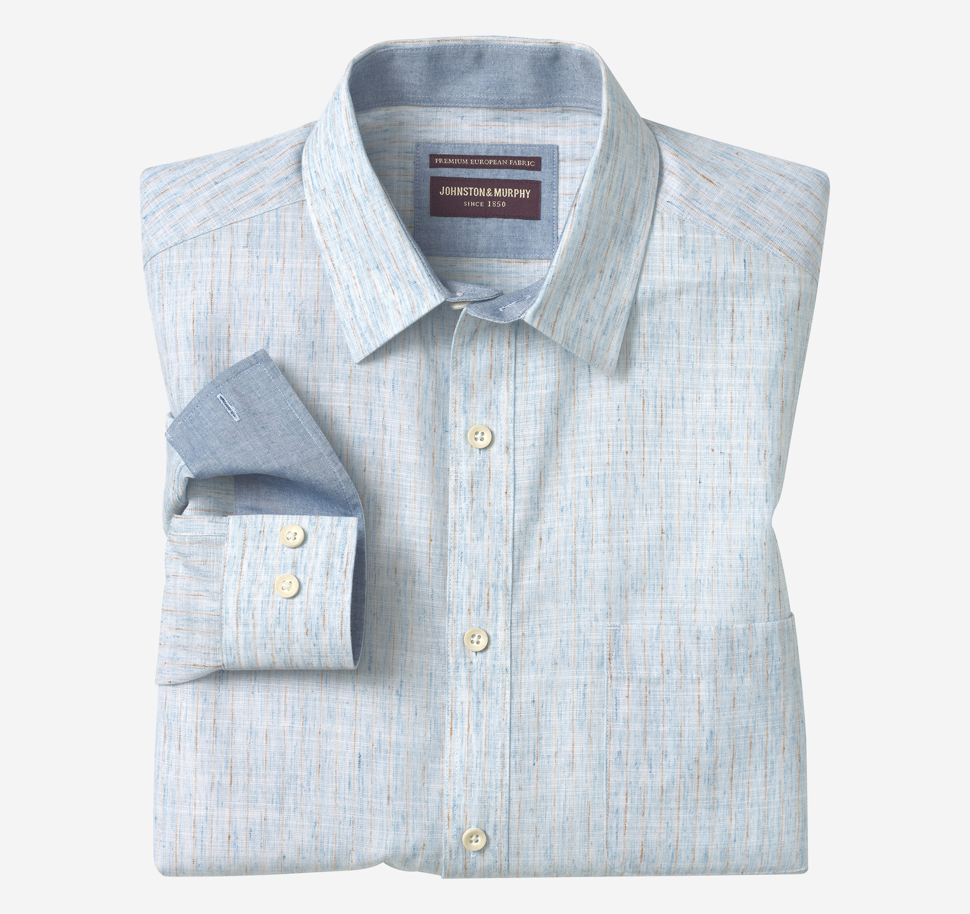 Johnston & Murphy Men's Washed Slubbed Shirt - Blue Slub - Size XL - Regular
