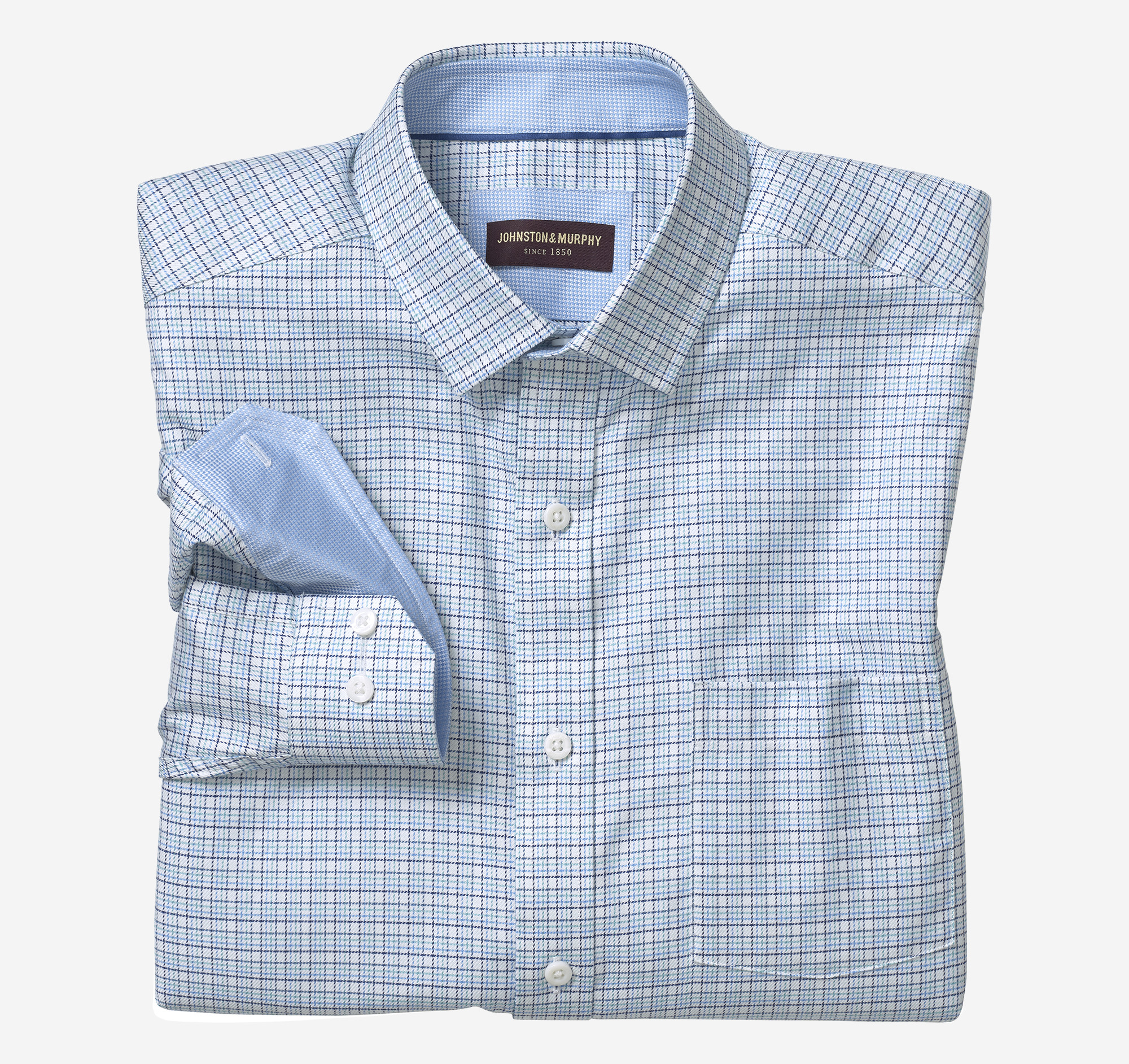 Mens Long Sleeve 100% Cotton Shirt - Pin Dot - Green