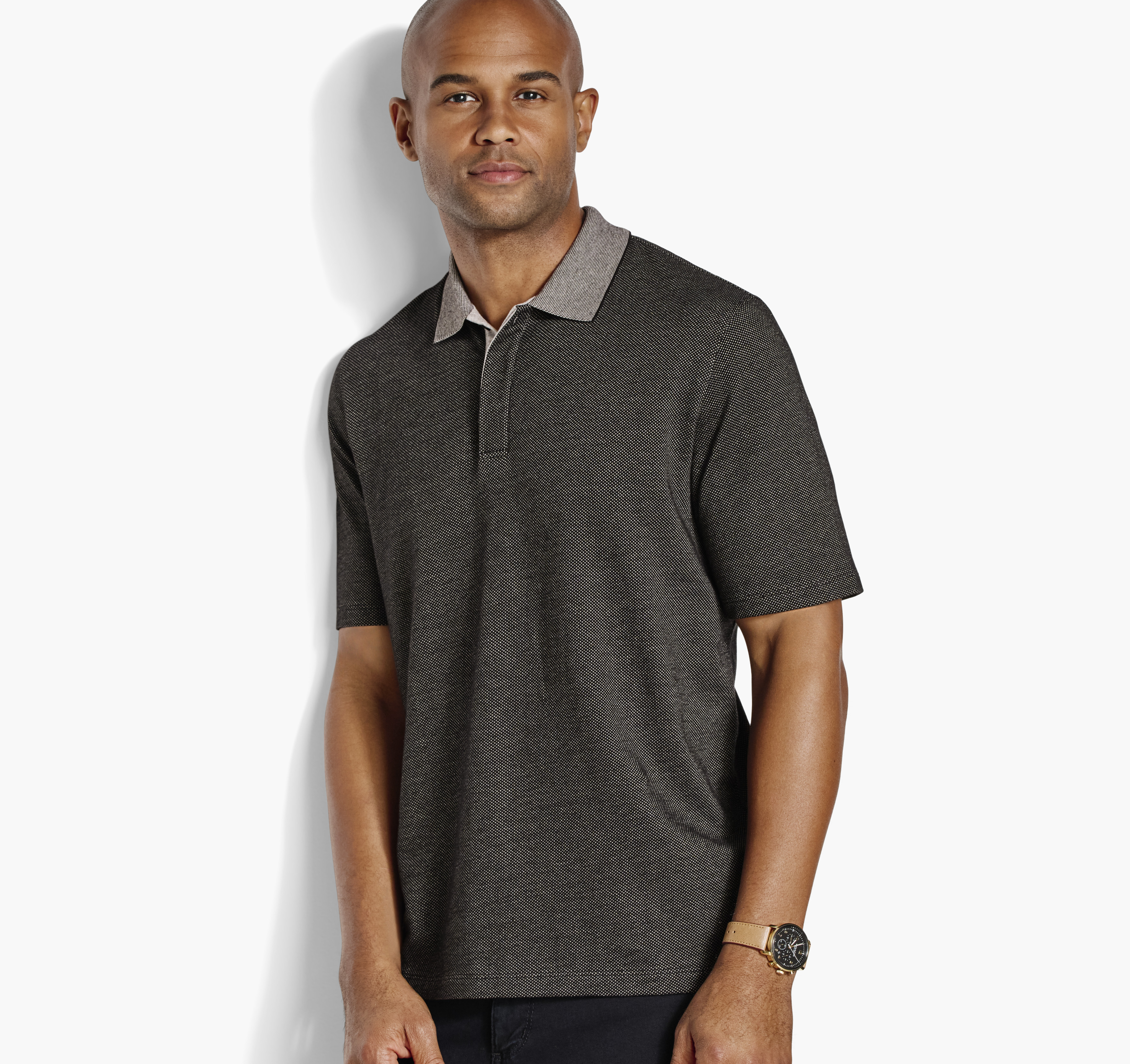 Johnston & Murphy Men's Tonal Polo - Charcoal Birdseye - Size M - Regular