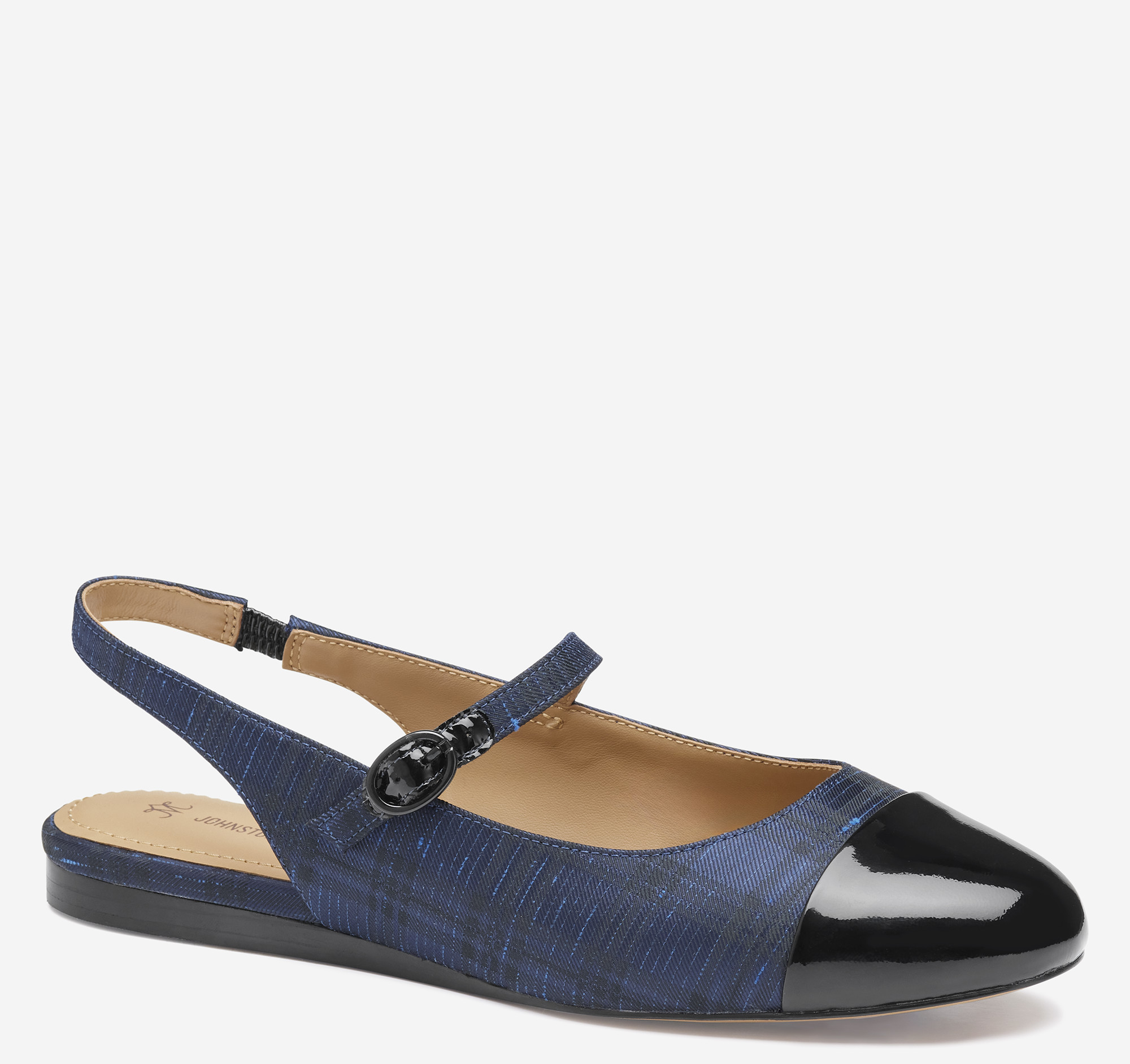 Johnston & Murphy Claire Mary Jane Slingback Navy Italian Plaid