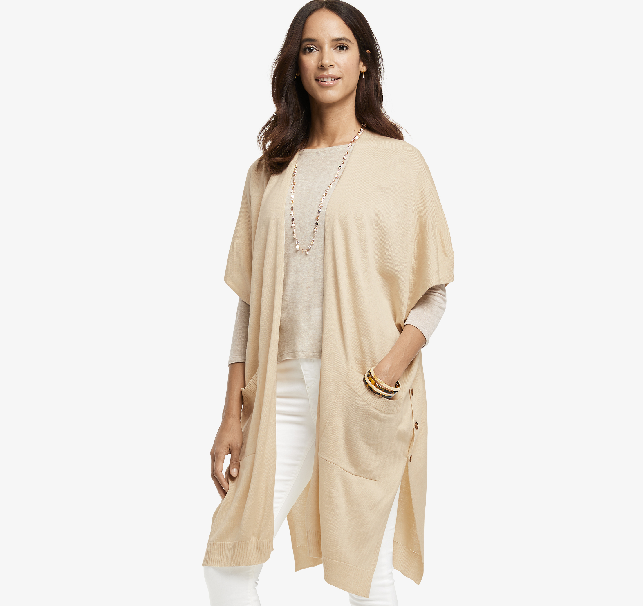Image of Johnston & Murphy Women's Convertible Side-Button Cardigan - Cream - Size EACH