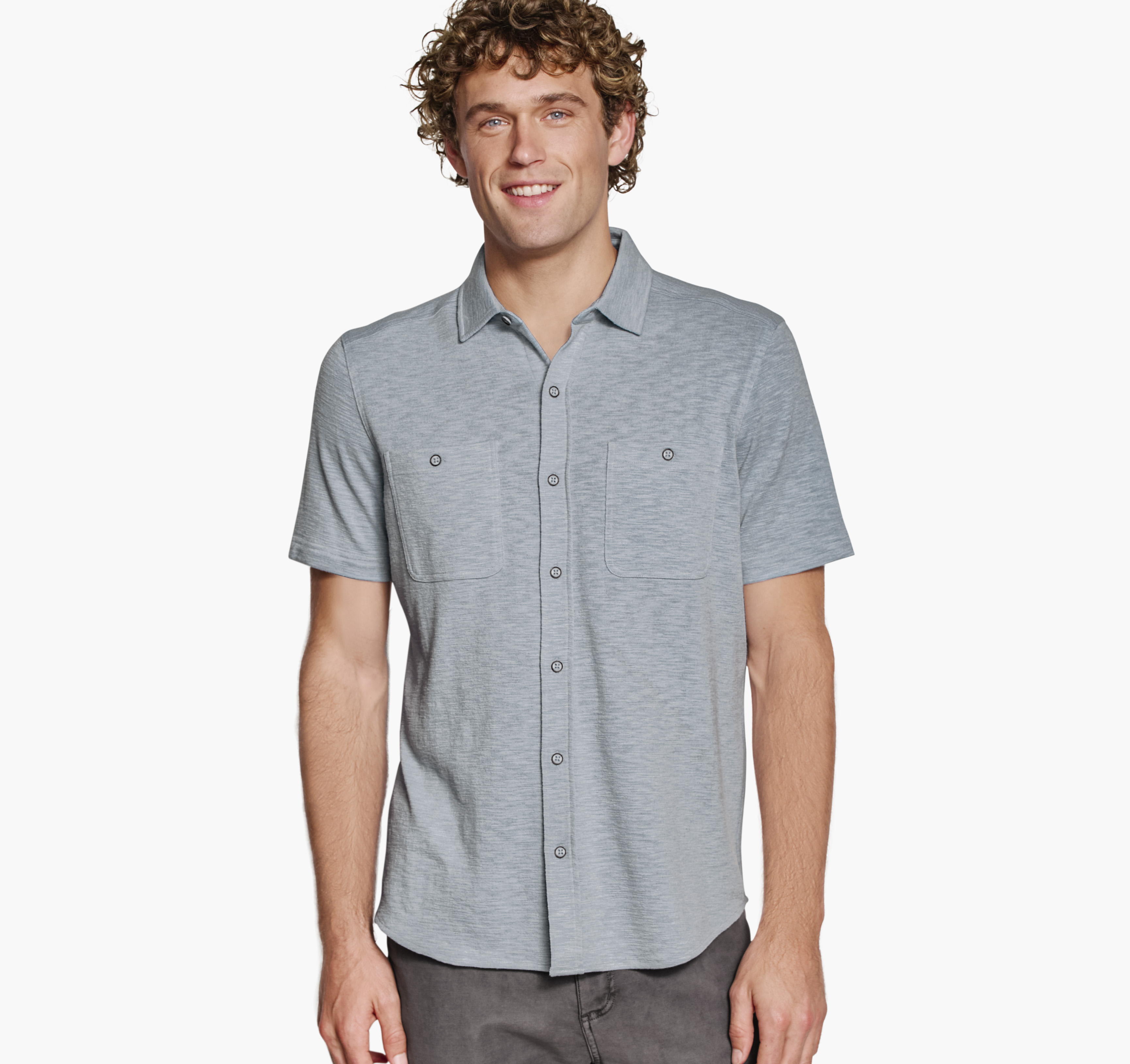 Johnston & Murphy Men's Riley Short-Sleeve Knit Shirt - Storm - Size M - Regular