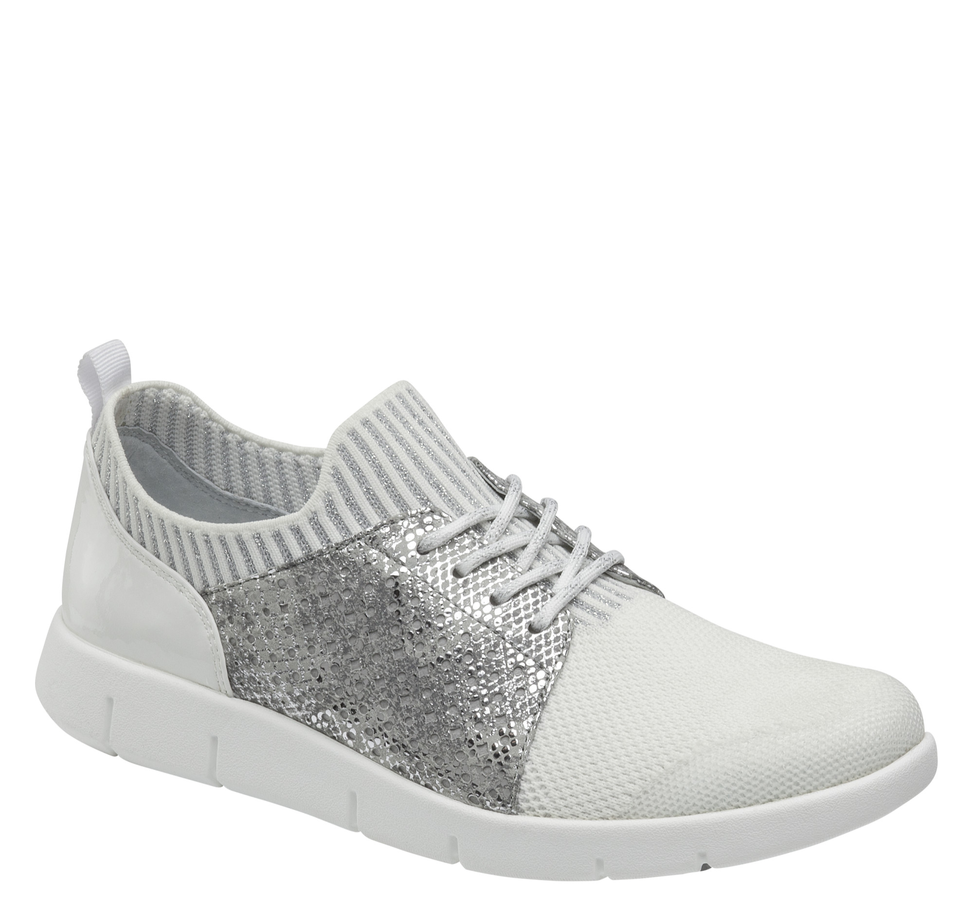 Johnston & Murphy Women's Tamara Perf - White Knit/Silver Metallic Snake-Print Leather