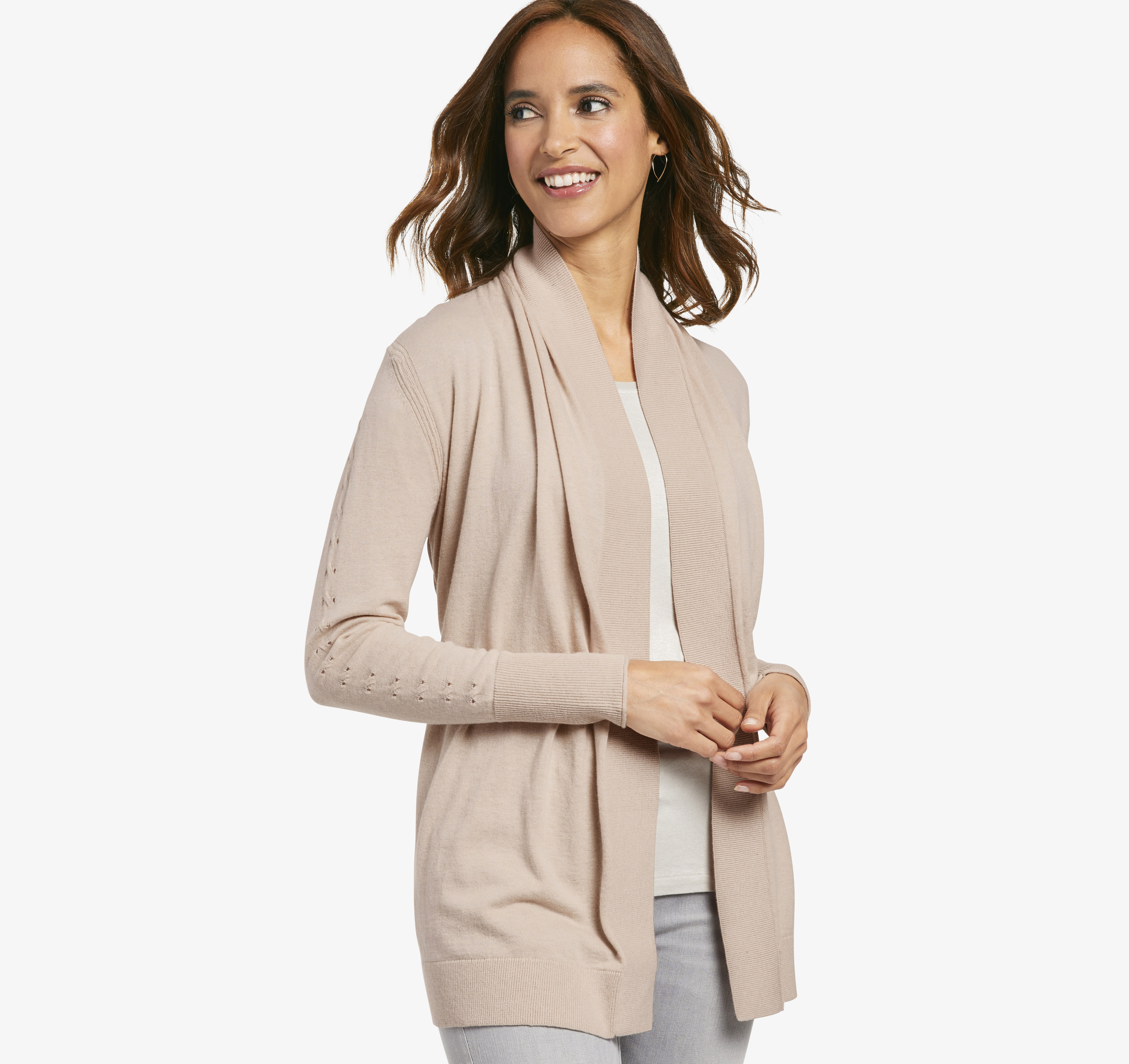 Image of Johnston & Murphy Women's Mixed-Media Cardigan - Cream Blush - Size L