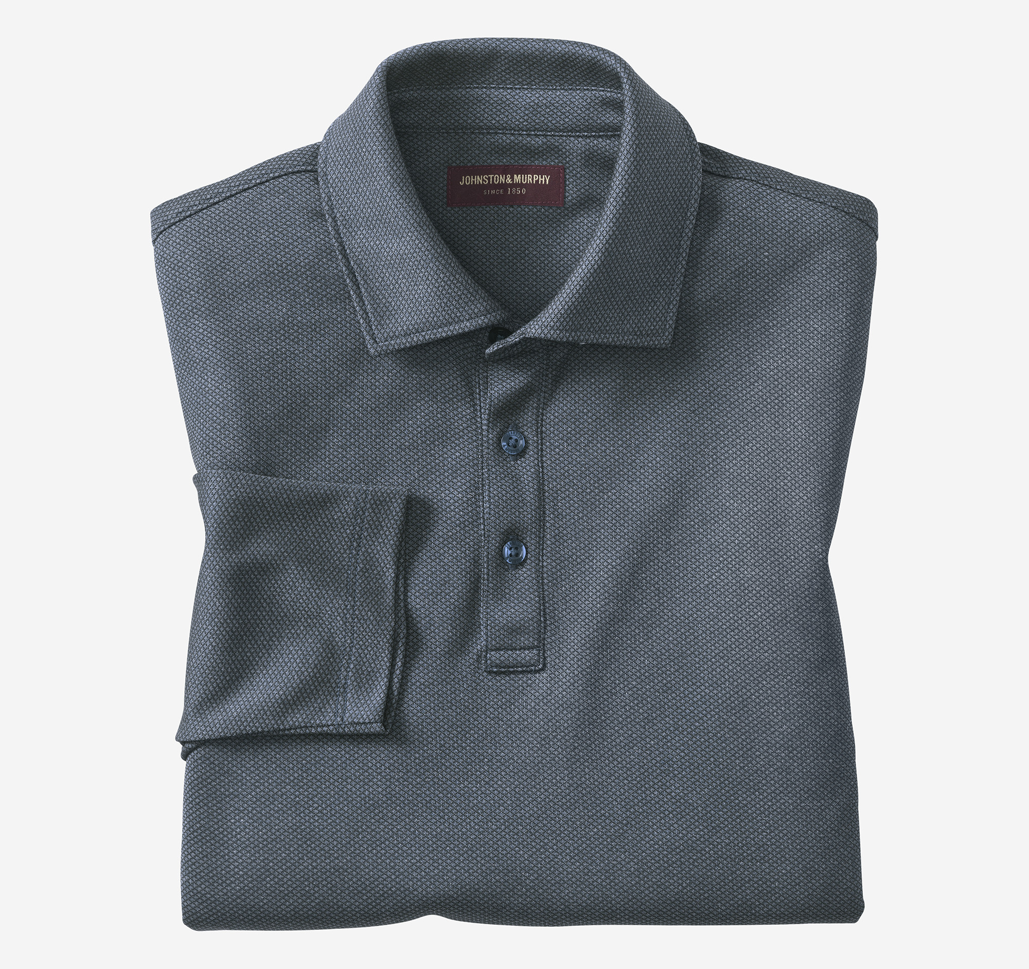 Men's Knit Jacquard Long-Sleeve Polo in Blue Johnston Murphy