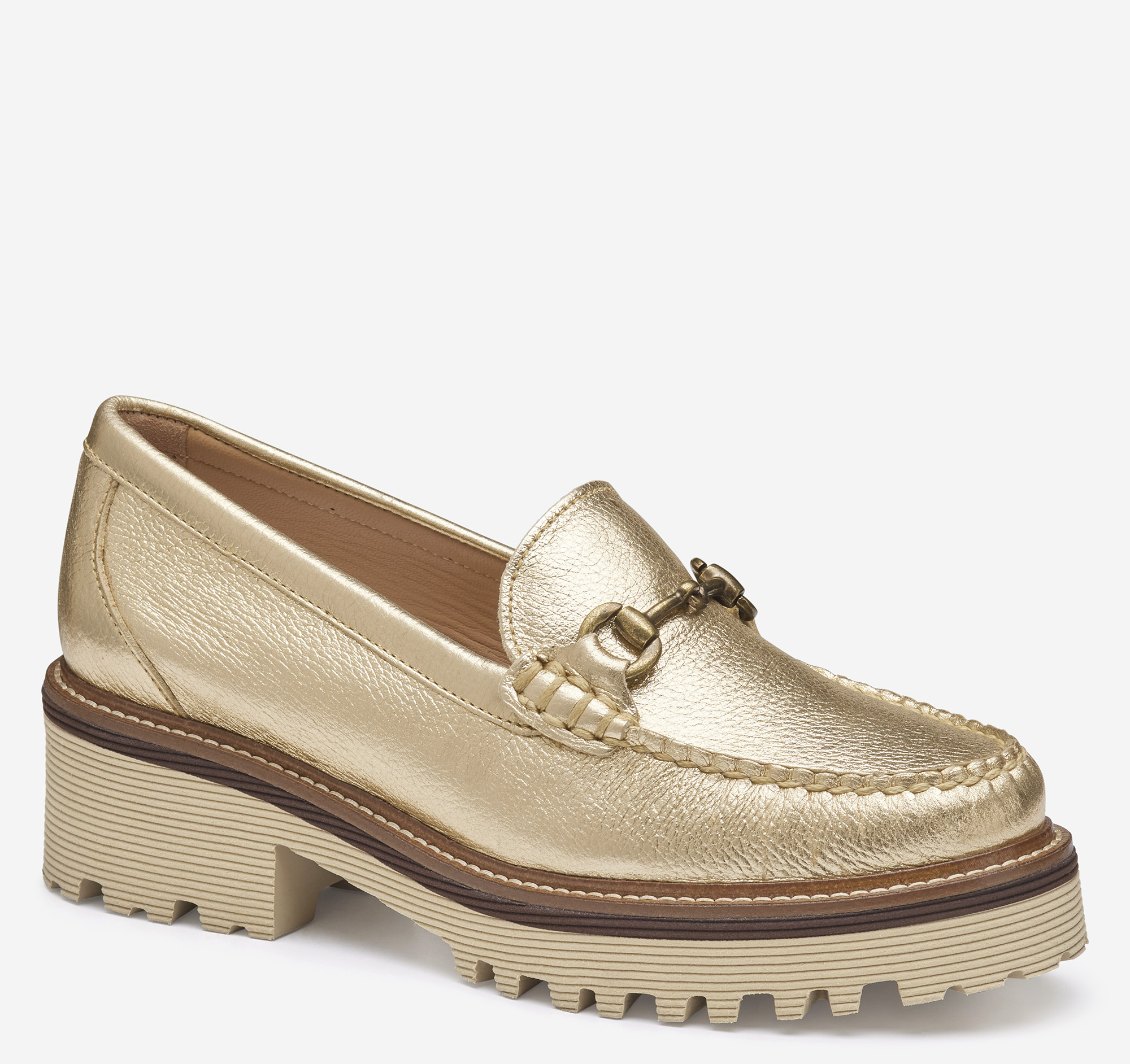 Women's Emmalynn Bit Loafer in Gold Metallic Calfskin Johnston