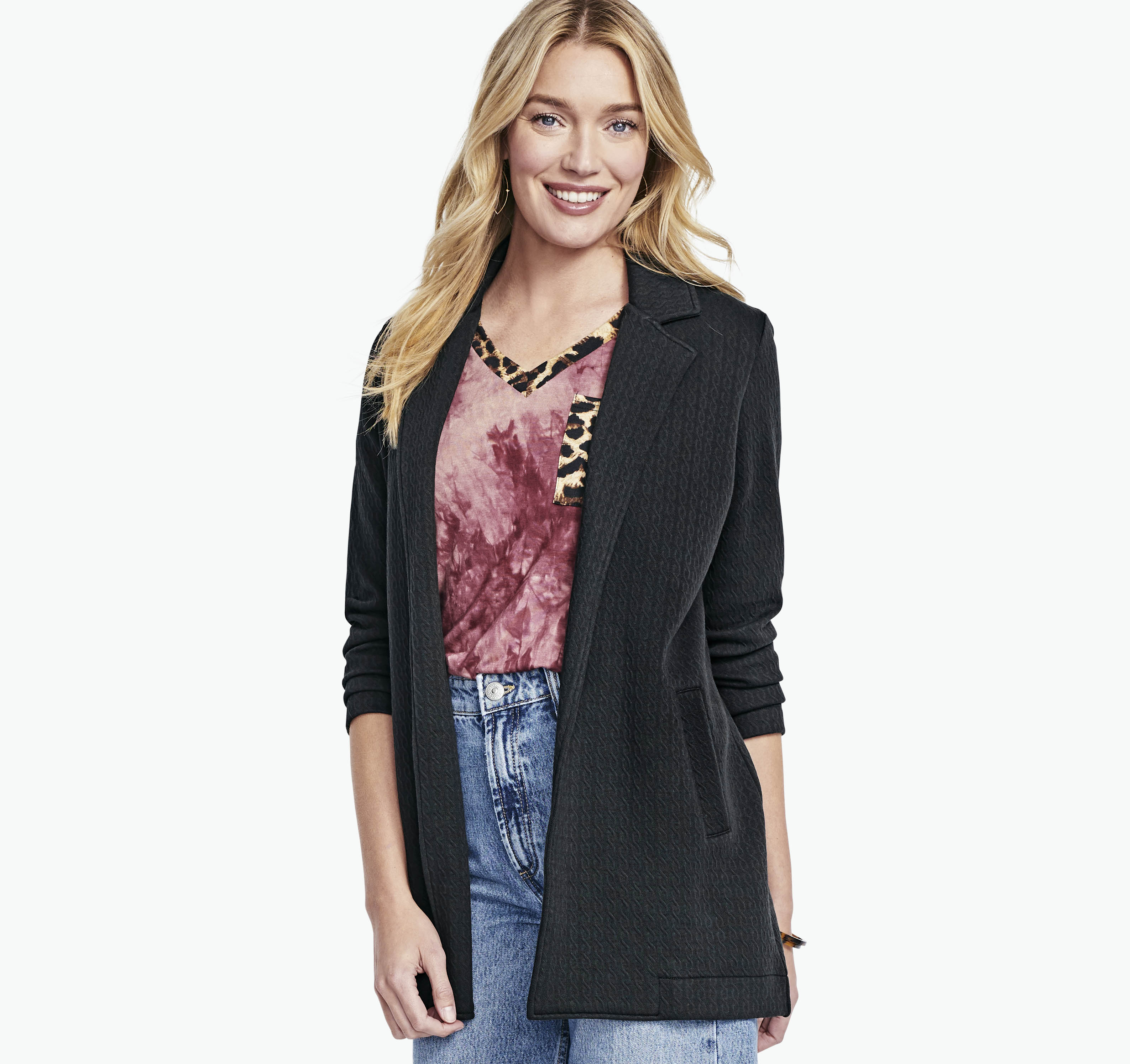 Image of Johnston & Murphy Women's Oversized Knit Blazer - Black - Size M