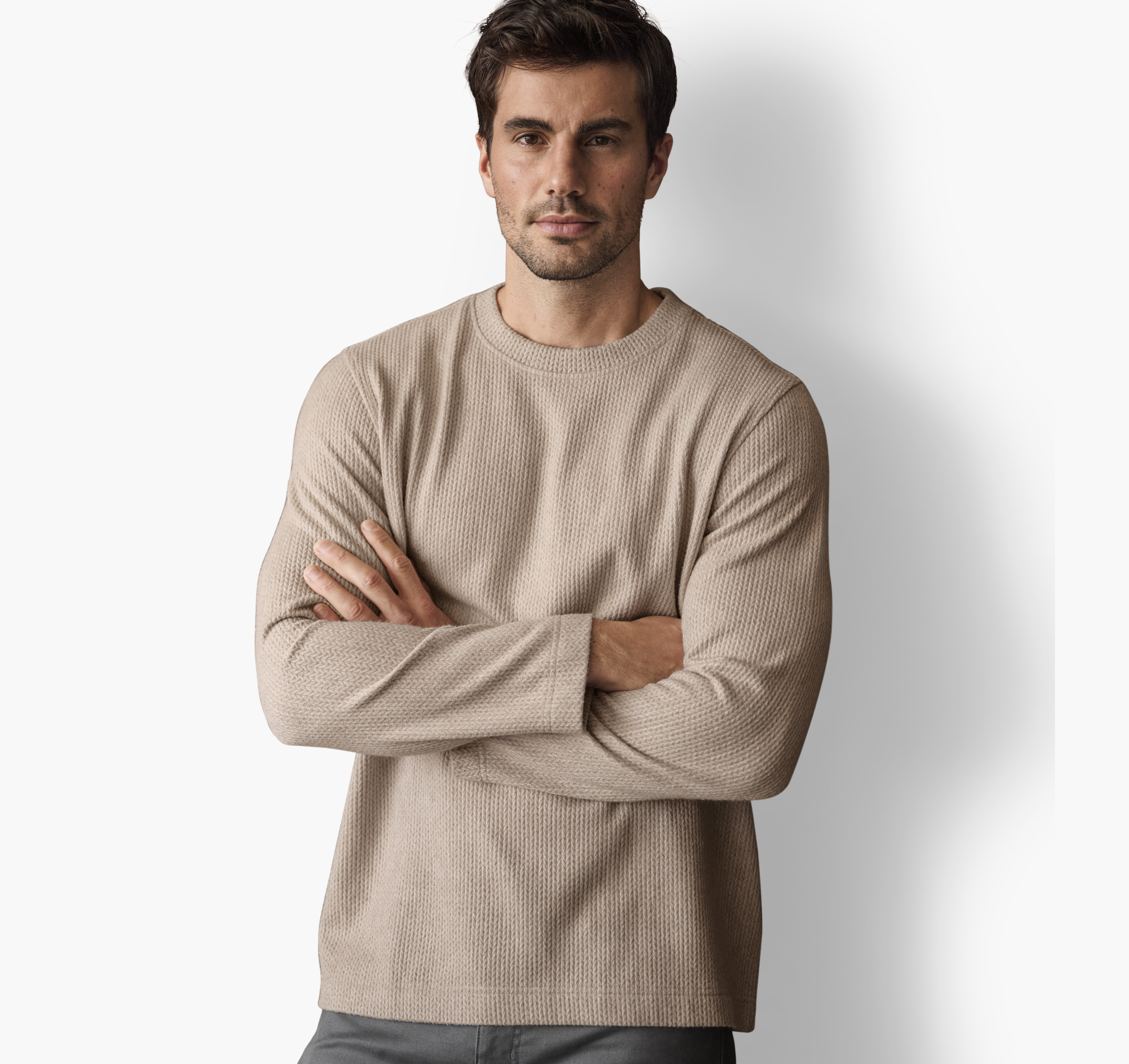 Johnston & Murphy Men's Weaver Crew Pullover - Oatmeal - Size XL - Regular