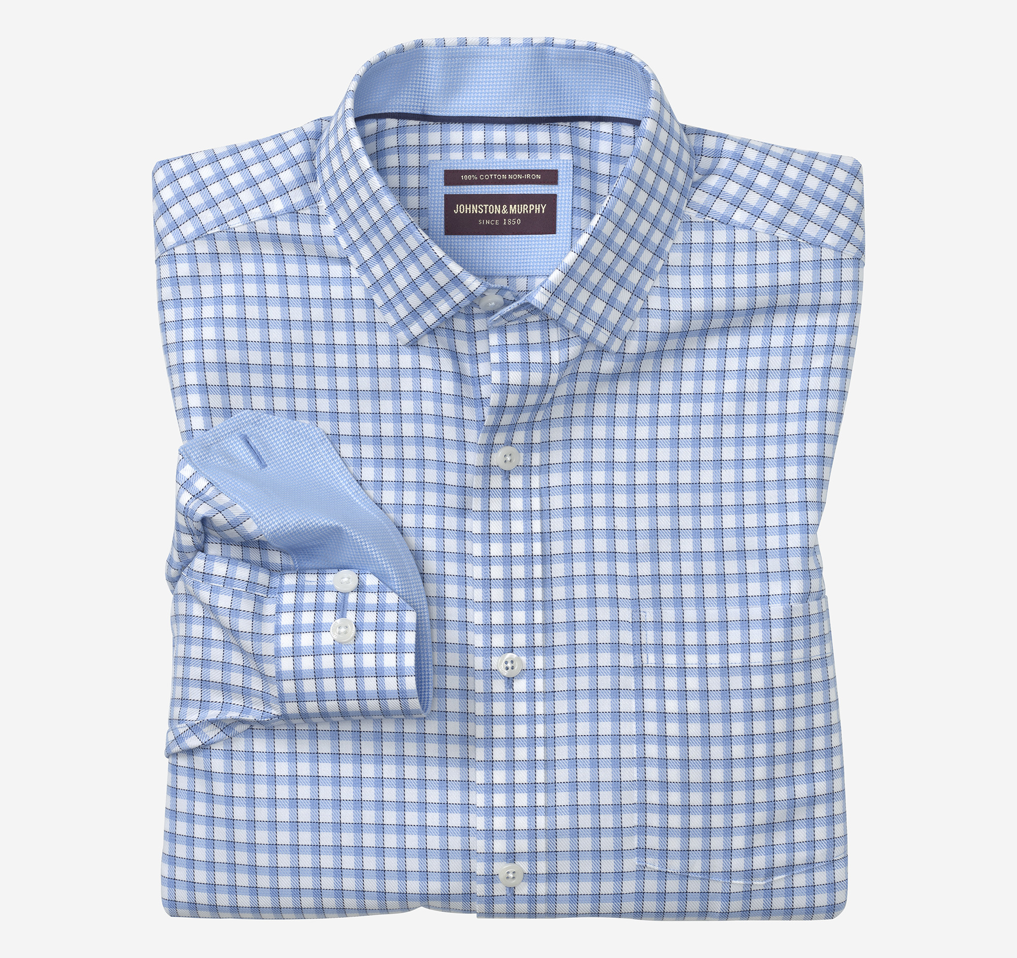 johnston & murphy Non-Iron Dress Shirt Blue/Navy Outlined Grid