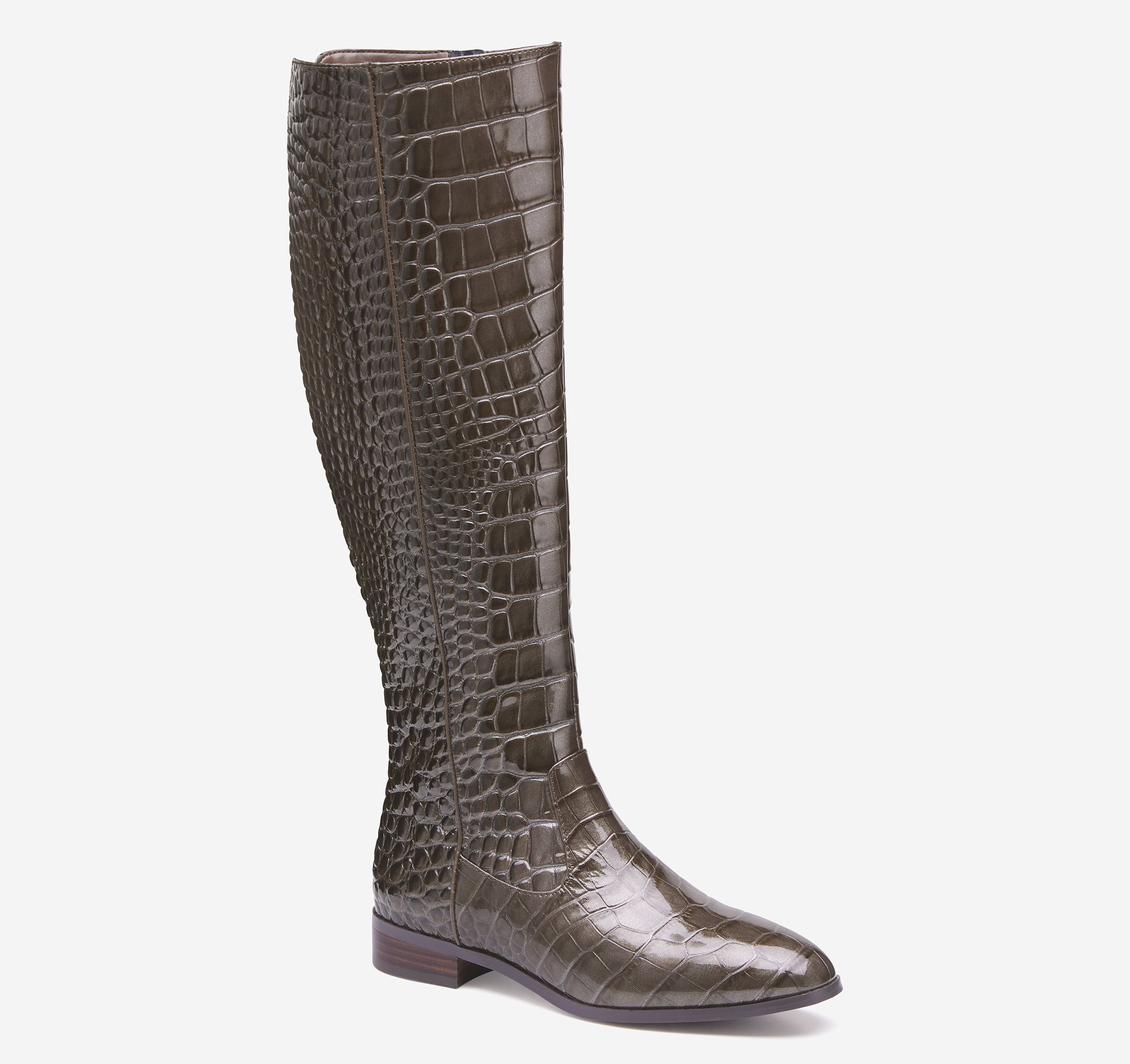 Women's Tinsley Riding Boot in Brown Pearlized Croc Embossed Patent ...