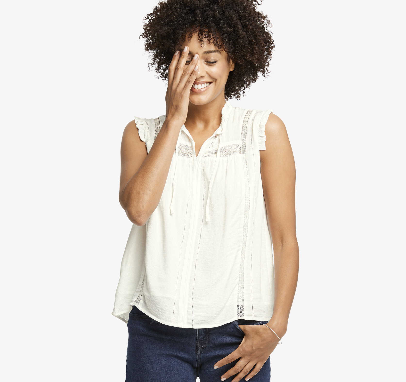 Image of Johnston & Murphy Women's Sleeveless Peasant Top - White - Size L