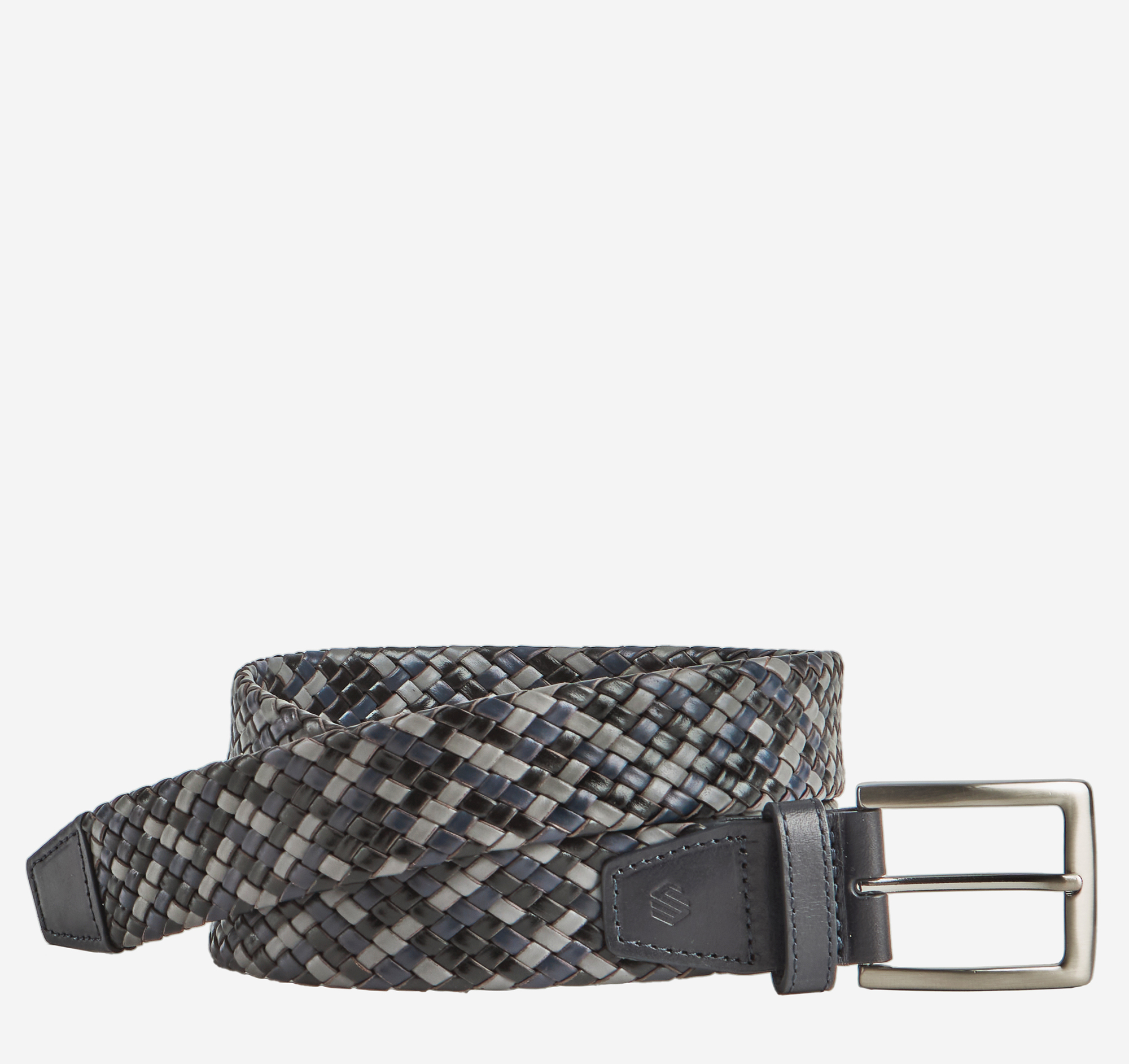 Johnston & Murphy Men's Leather Woven Belt - Navy Multi - Size 42
