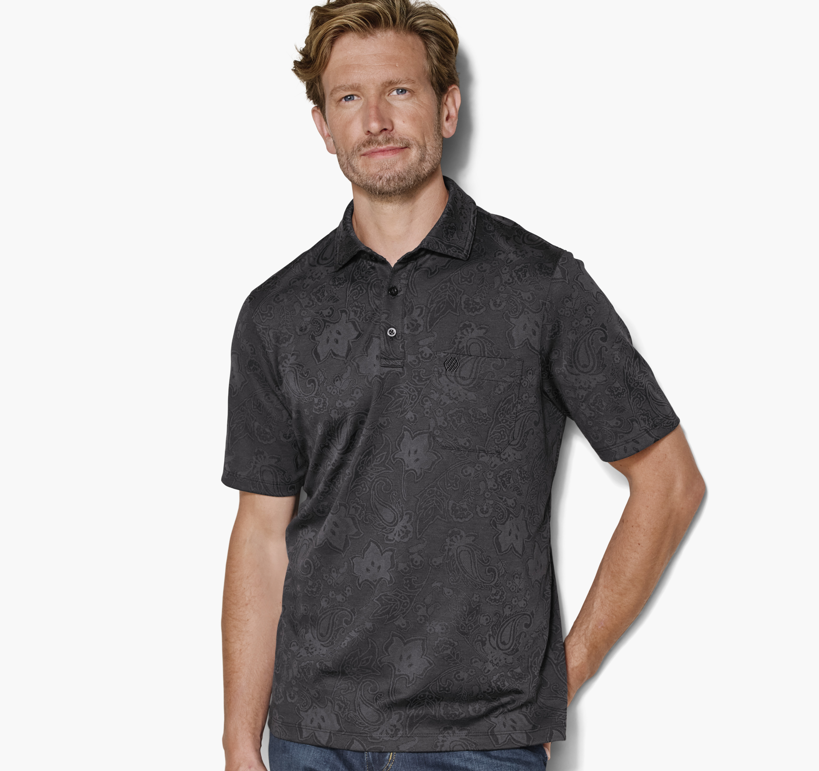 Johnston & Murphy Men's Evans Jacquard Polo - Black Paisley - Size 3XL - Regular