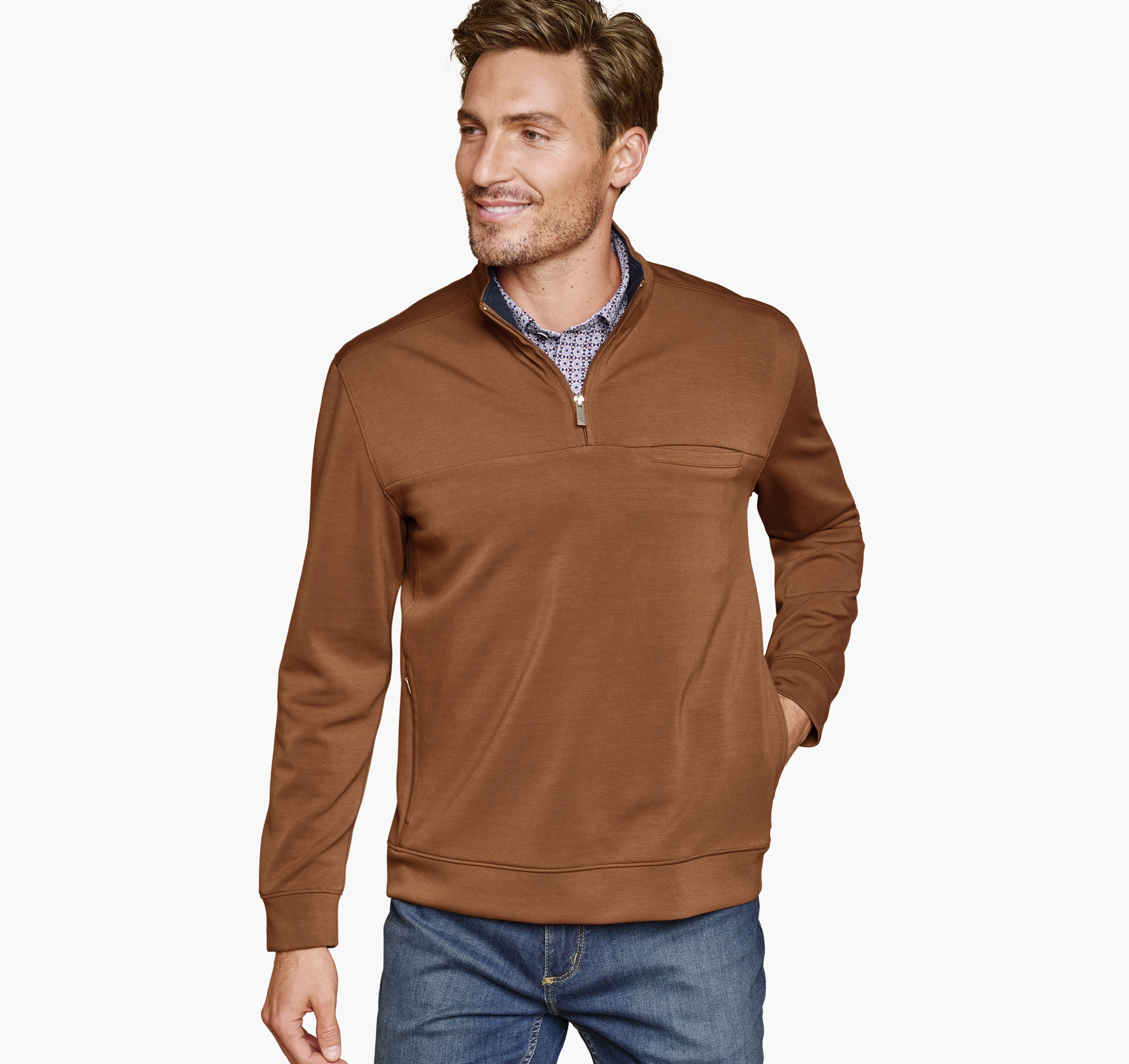 Johnston & Murphy Men's Essential Pocket Quarter-Zip - Rust - Size 2XL - NA