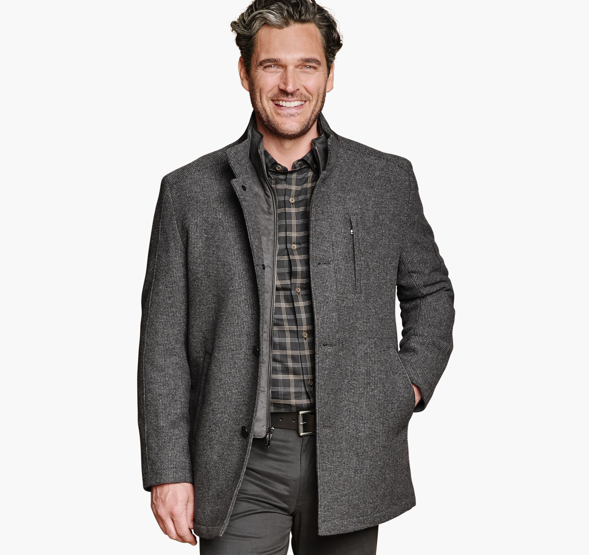 Men's Upton Car Coat in Charcoal Mini Check Johnston Murphy