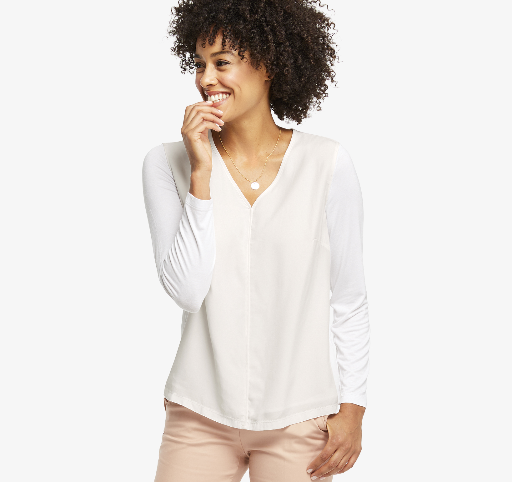 Image of Johnston & Murphy Women's V-Neck Panel Top - White - Size L