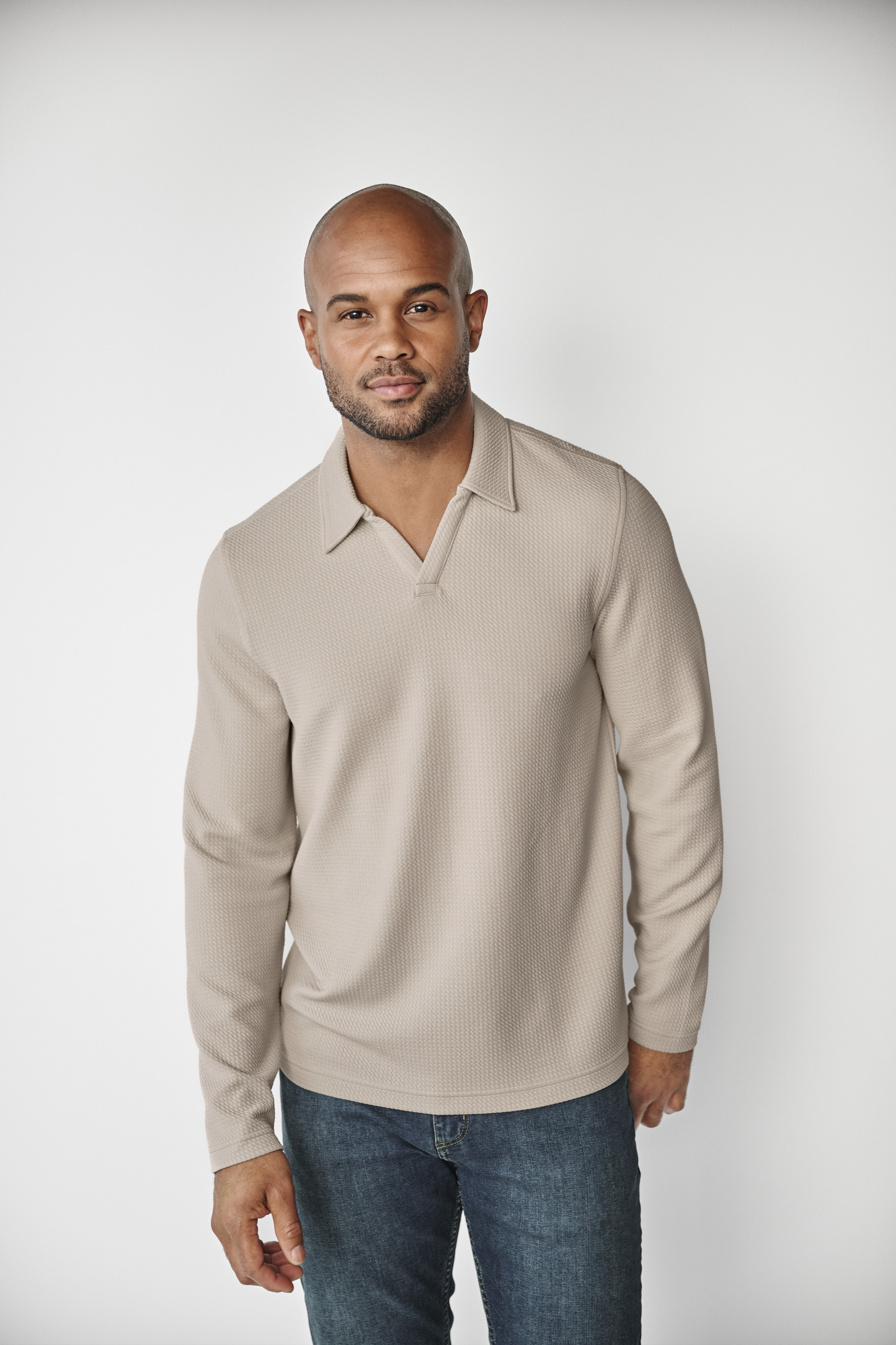 Johnston & Murphy Men's Sedona Long-Sleeve V-Neck Polo - Stone - Size 3XL - Regular