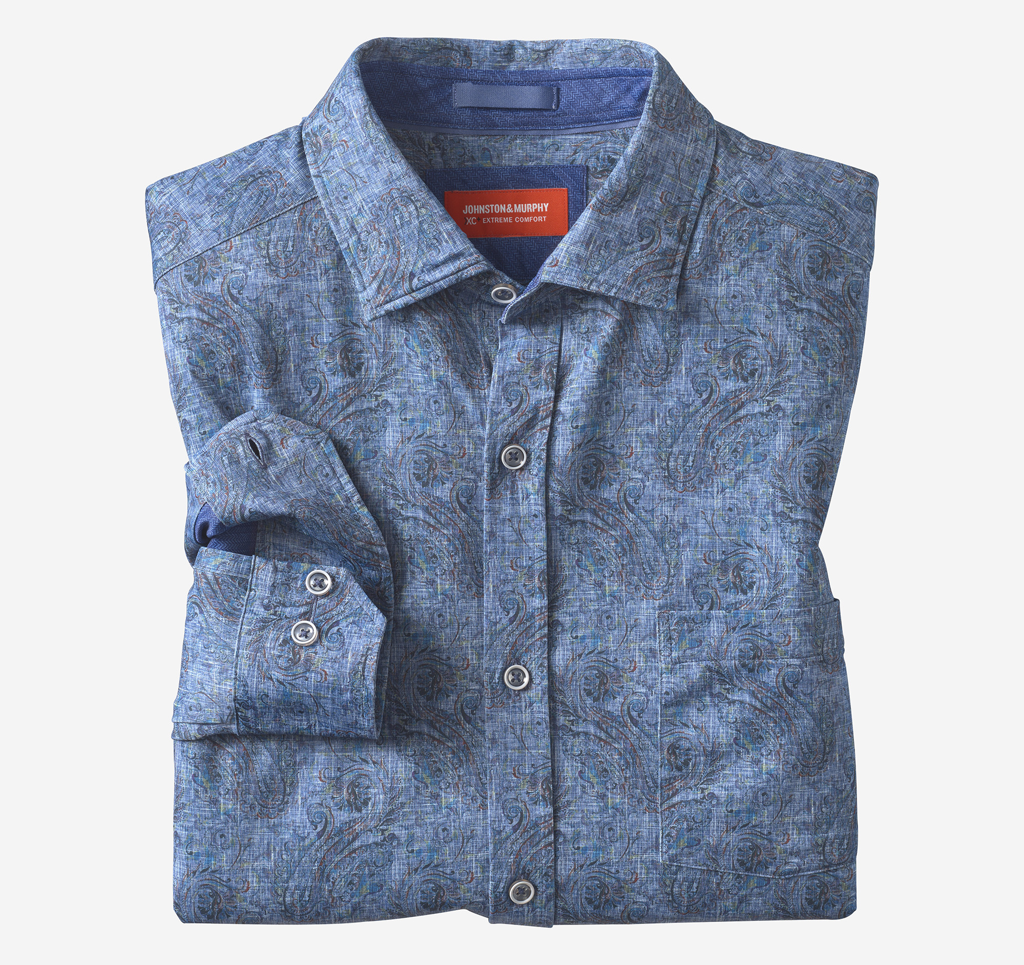 Johnston & Murphy Men's XC Motion Long-Sleeve Print Knit Shirt - Blue/Navy Paisley - Size S - Regular