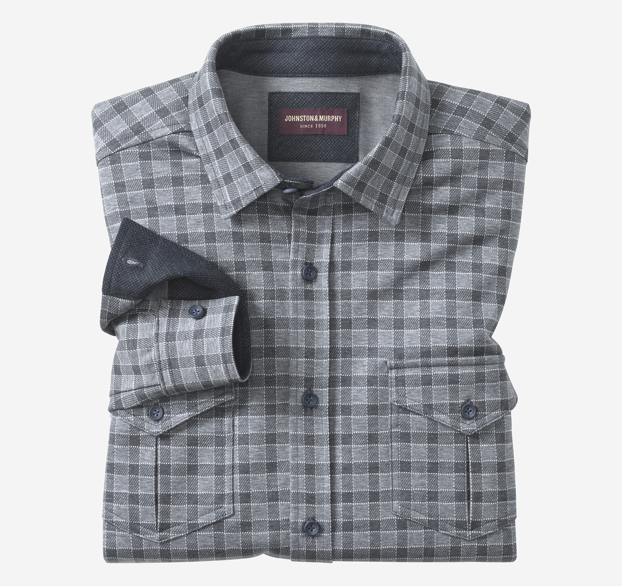 Johnston & Murphy Men's Eason Knit Shirt - Navy Gingham - Size XXL - Regular