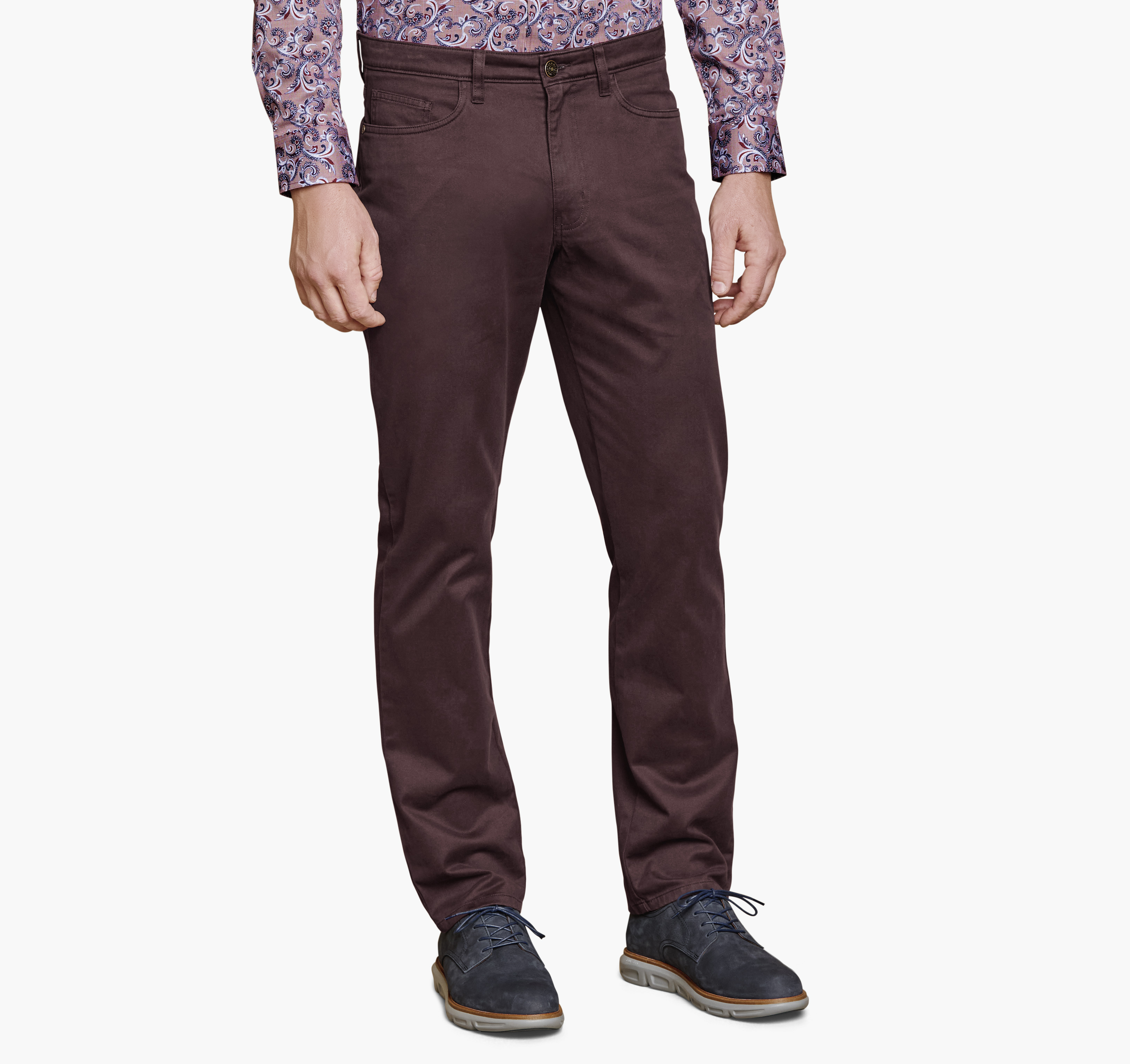 Johnston & Murphy Men's Nolan Five-Pocket Pants - Burgundy - Size 32 - 30" Short