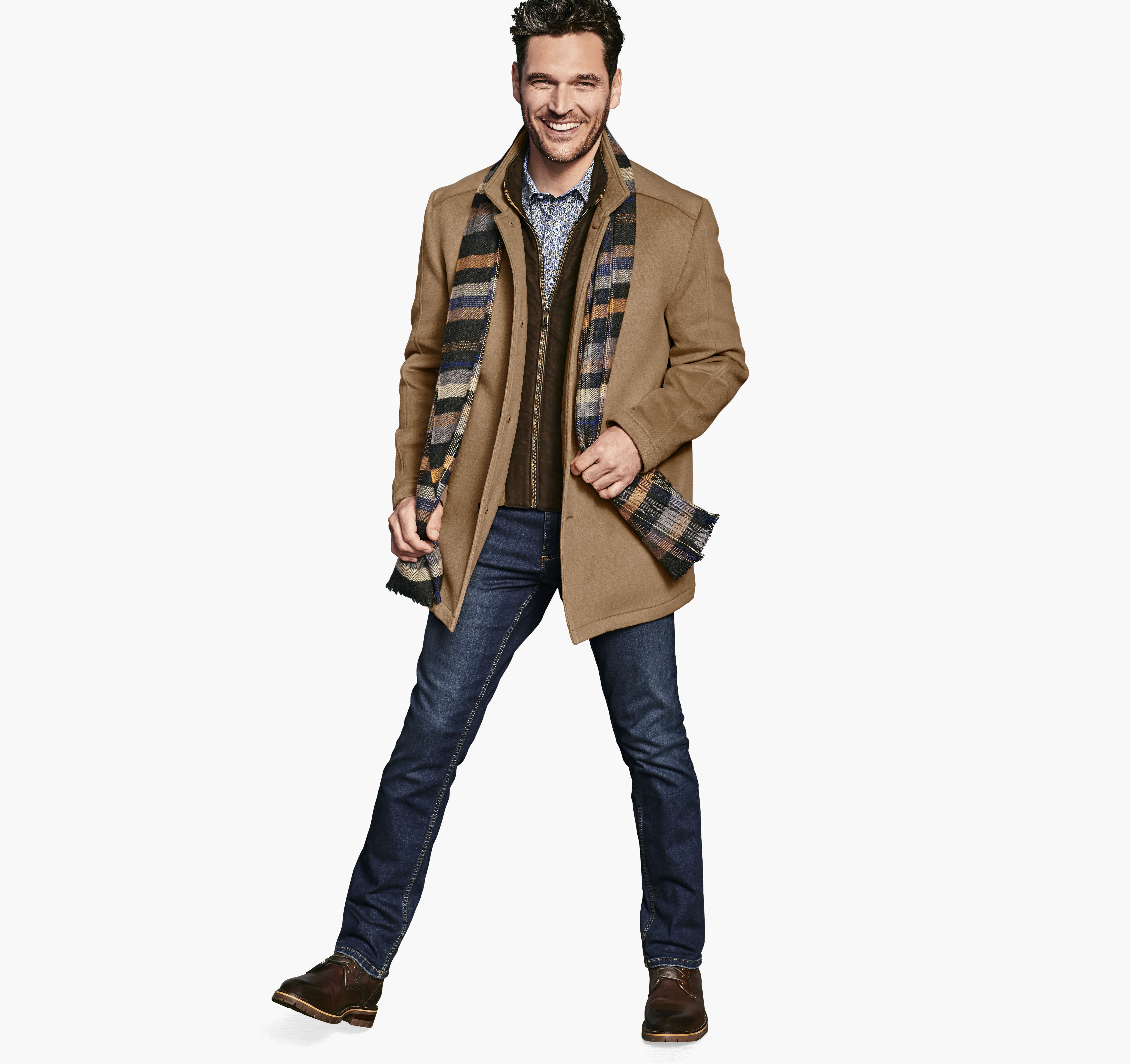 Camel Car Coat with Bib