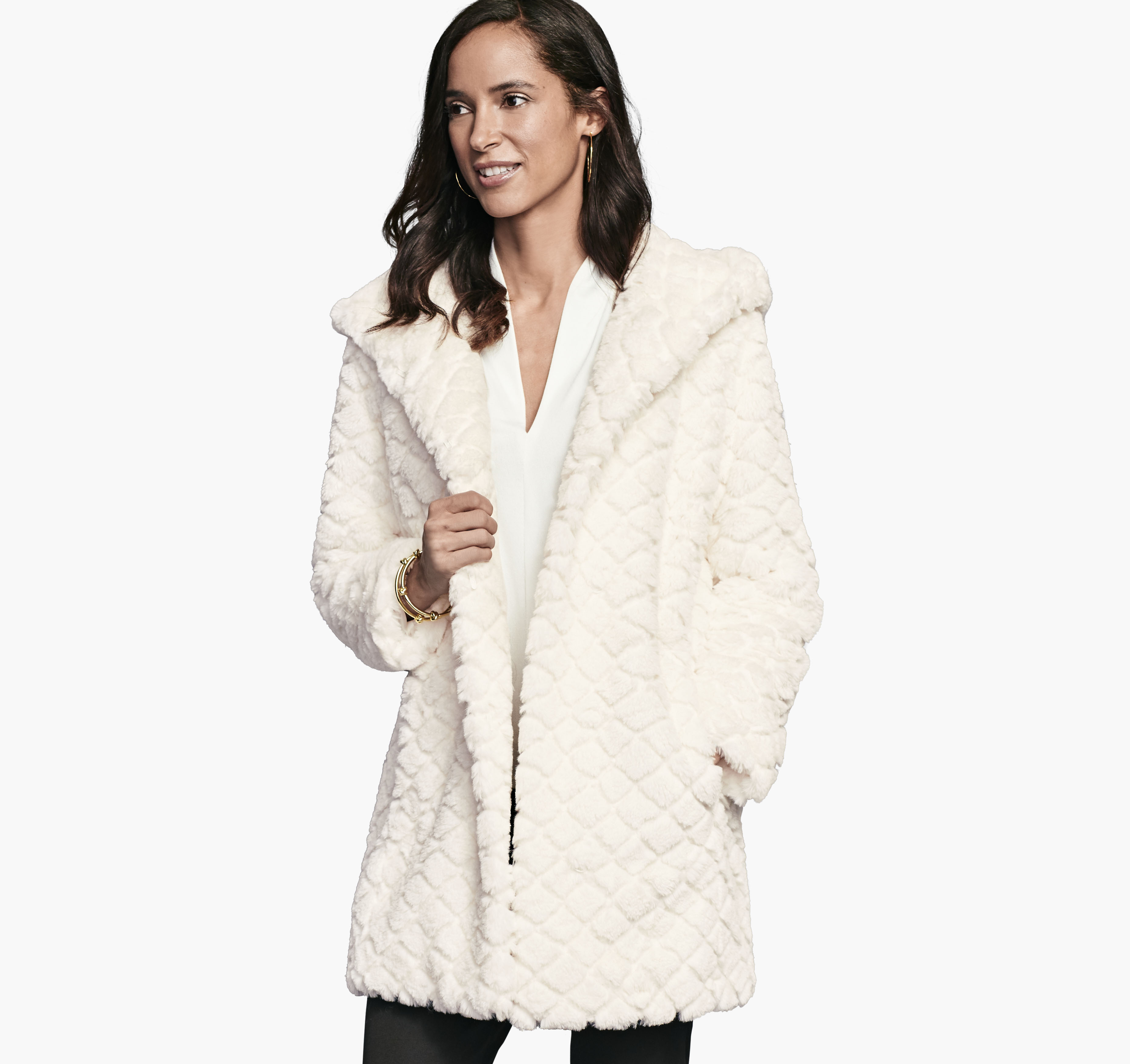 Image of Johnston & Murphy Textured Faux Fur Hooded Coat