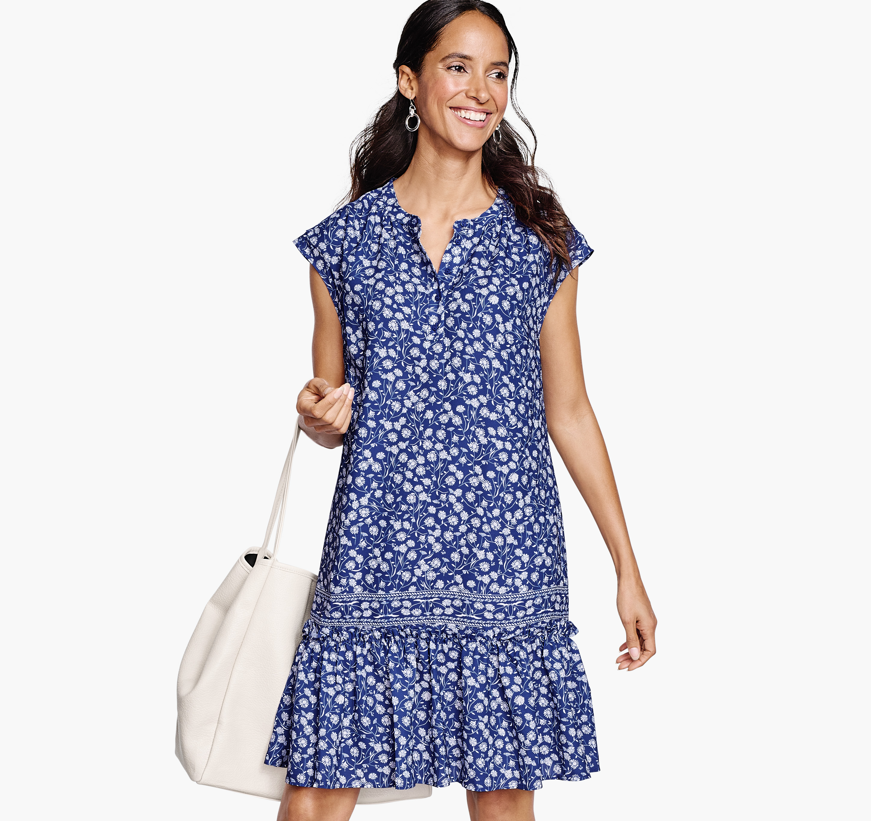 Cap-Sleeve Floral Dress image number null