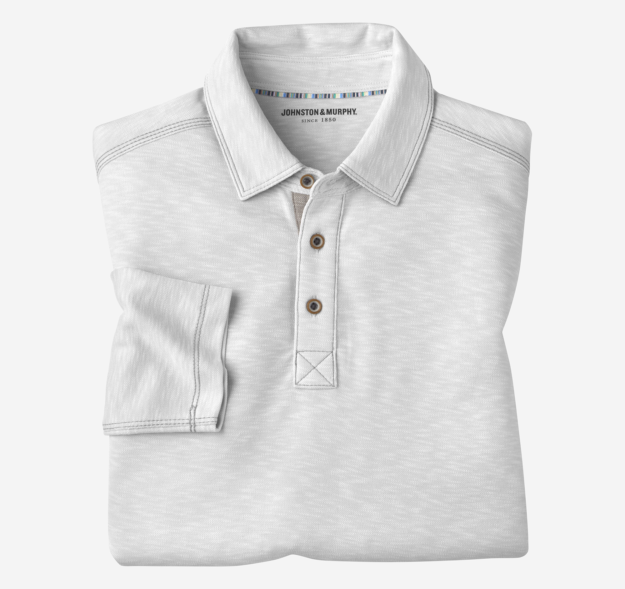 Johnston & Murphy Men's Vintage Slub Long-Sleeve Polo - Light Gray - Size 2XL - Regular