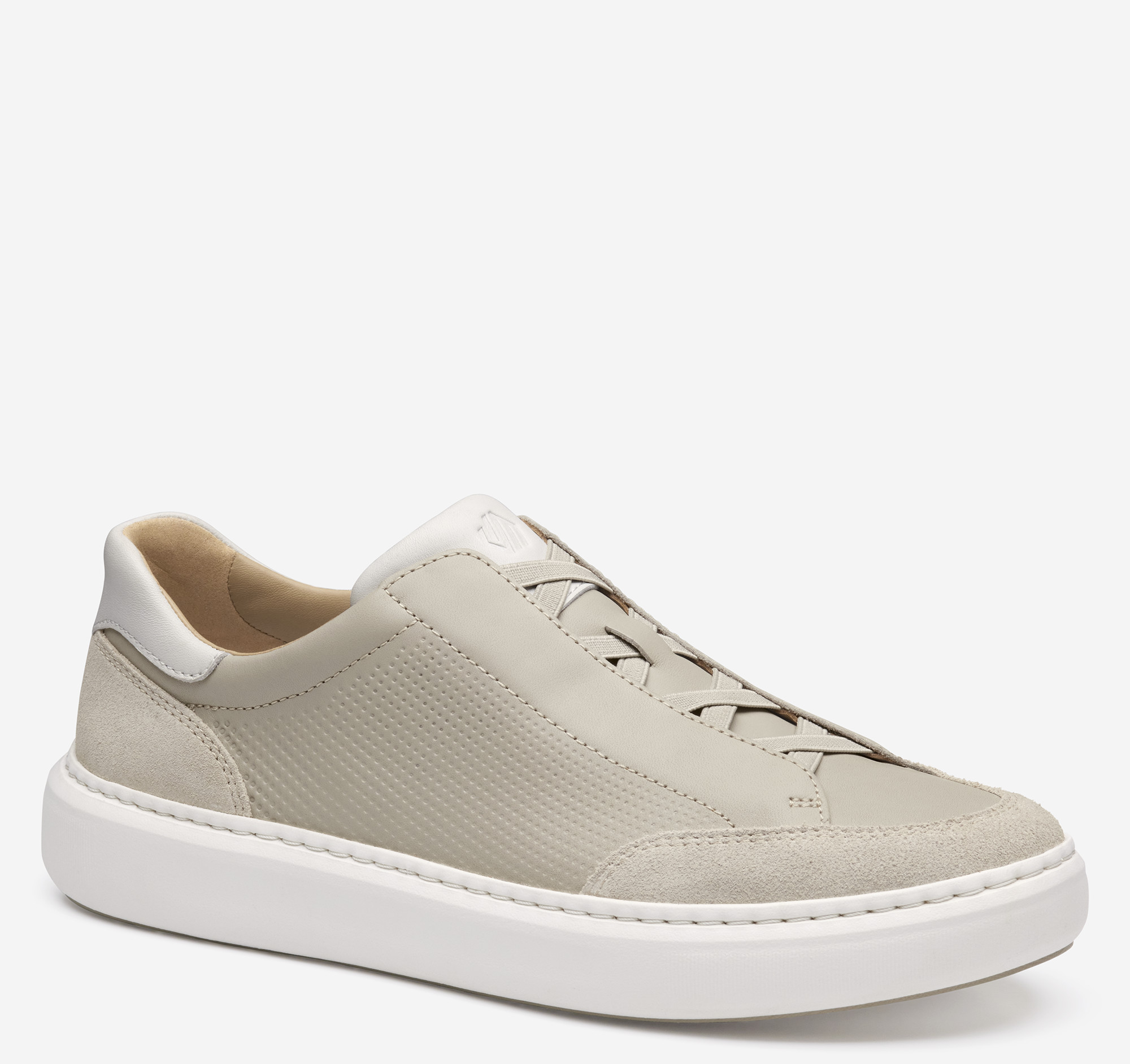 Johnston & Murphy Men's Anders Stretch Lace-to-Toe Slip-On - Beige Full-Grain Leather/Suede - Size 10.5 - M