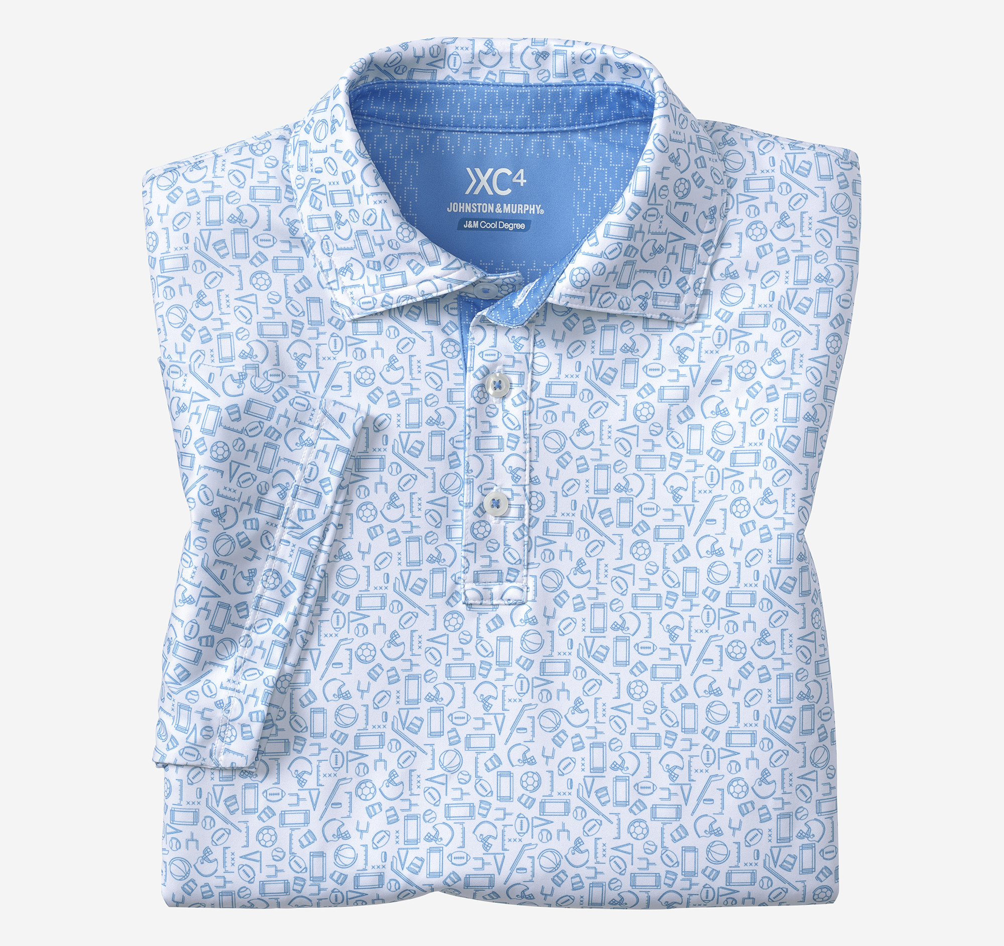 Johnston & Murphy Men's Game Day XC Multi-Sport Print Polo - Light Blue - Size XL - Regular