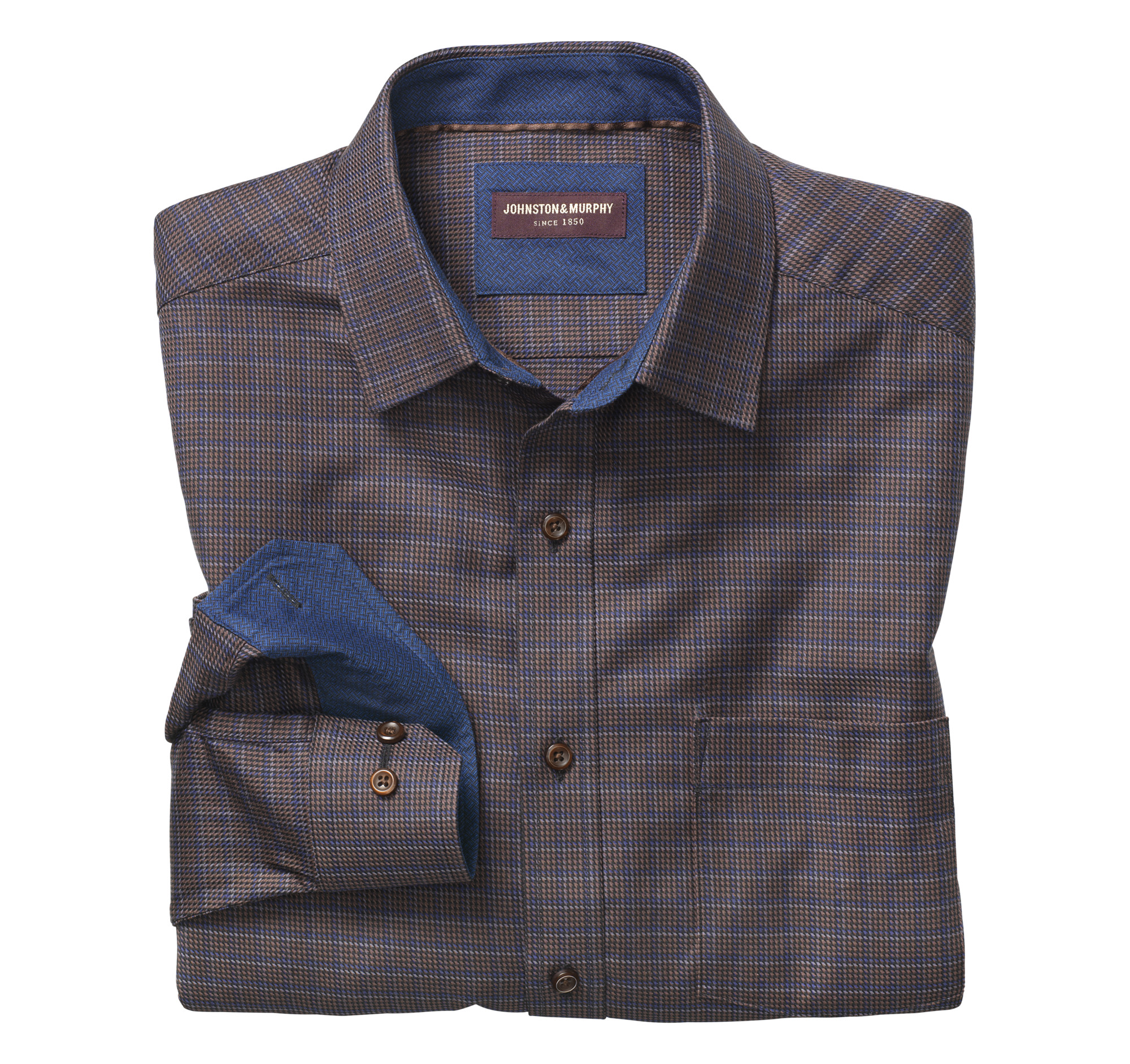 Textured Arrow Windowpane Point-Collar Shirt | Johnston & Murphy