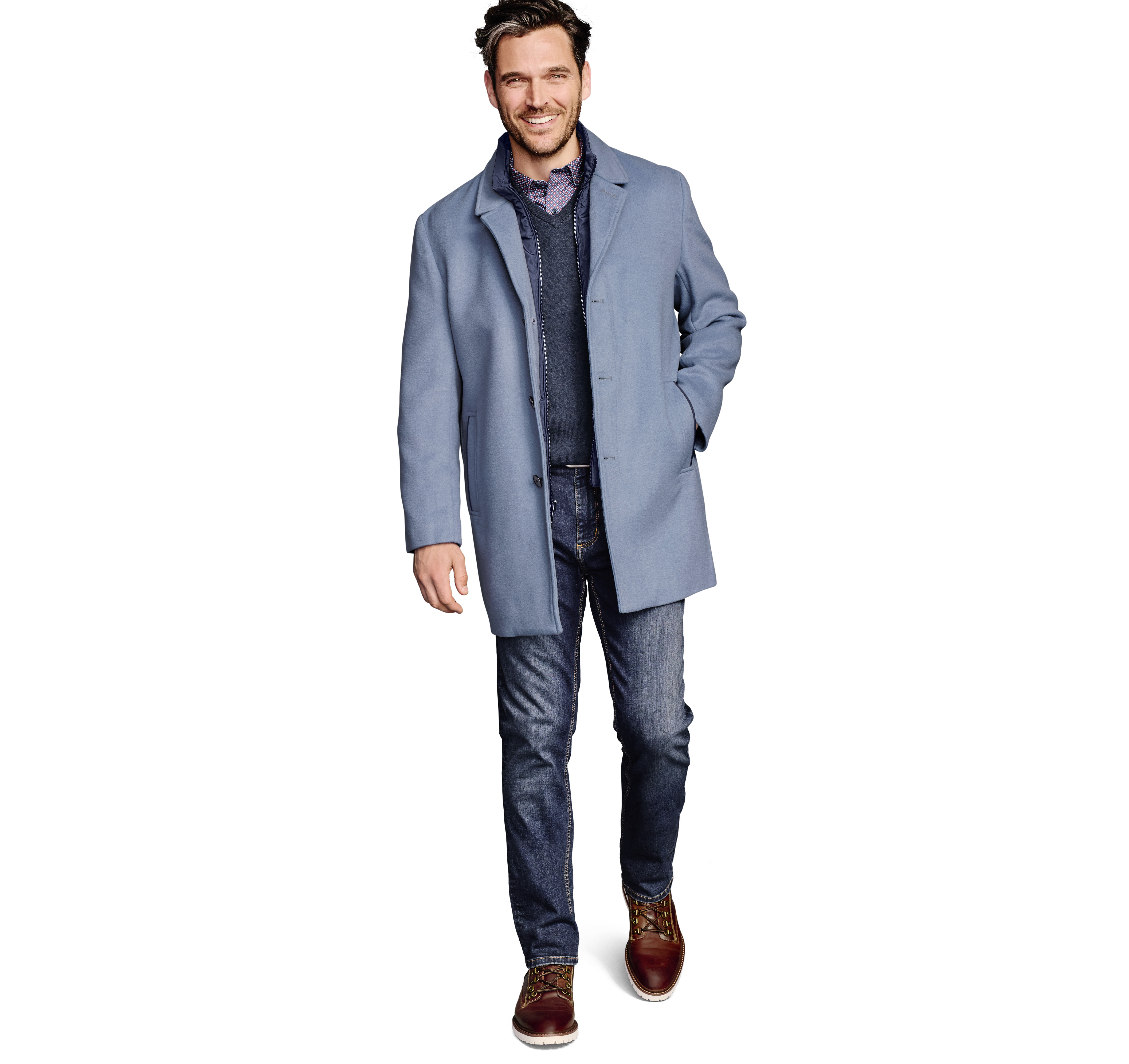 Mens overcoat deals with bib