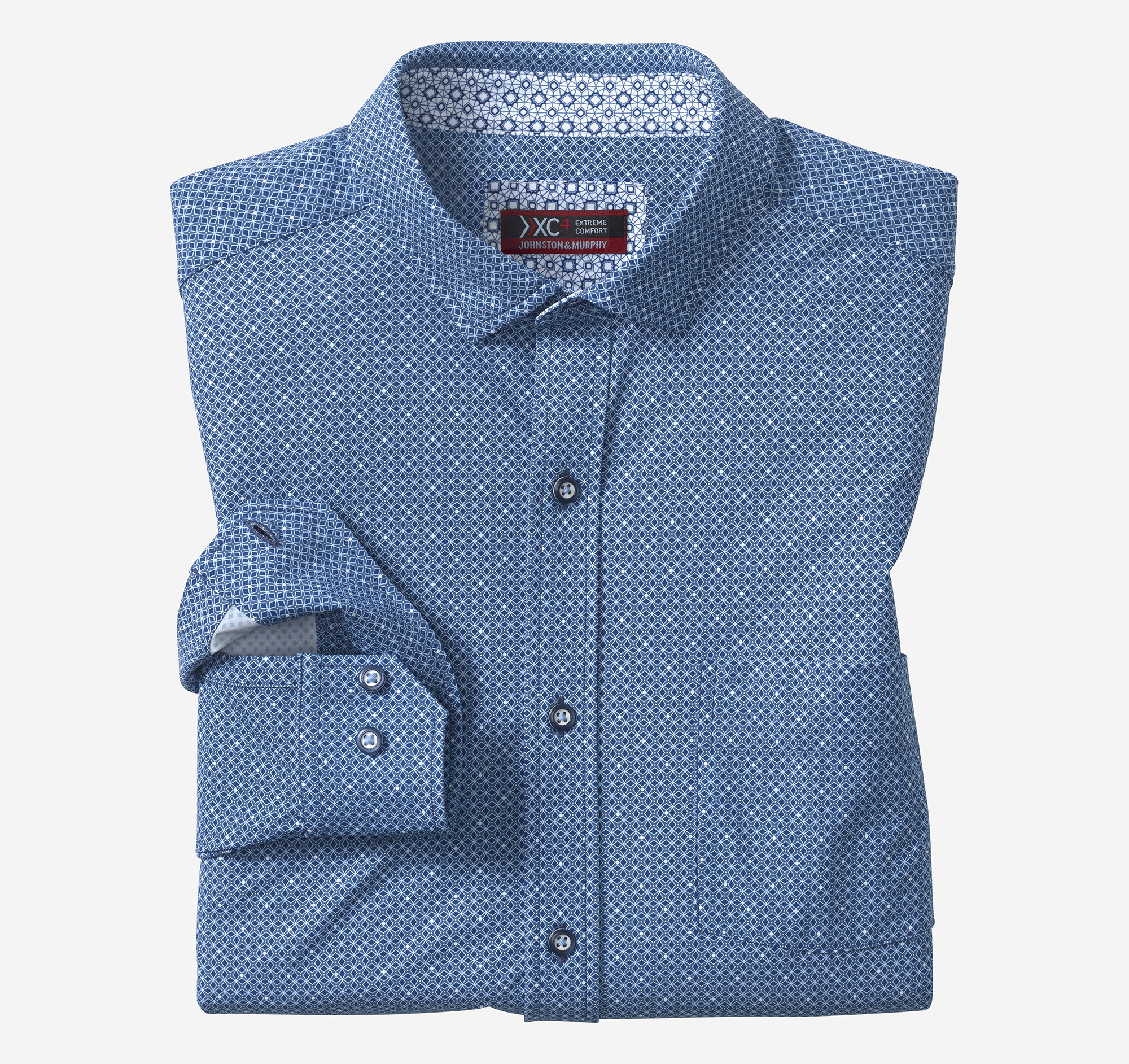 Johnston & Murphy Men's XC Motion Long-Sleeve Print Knit Shirt - Navy Star Grid - Size XXL - Regular