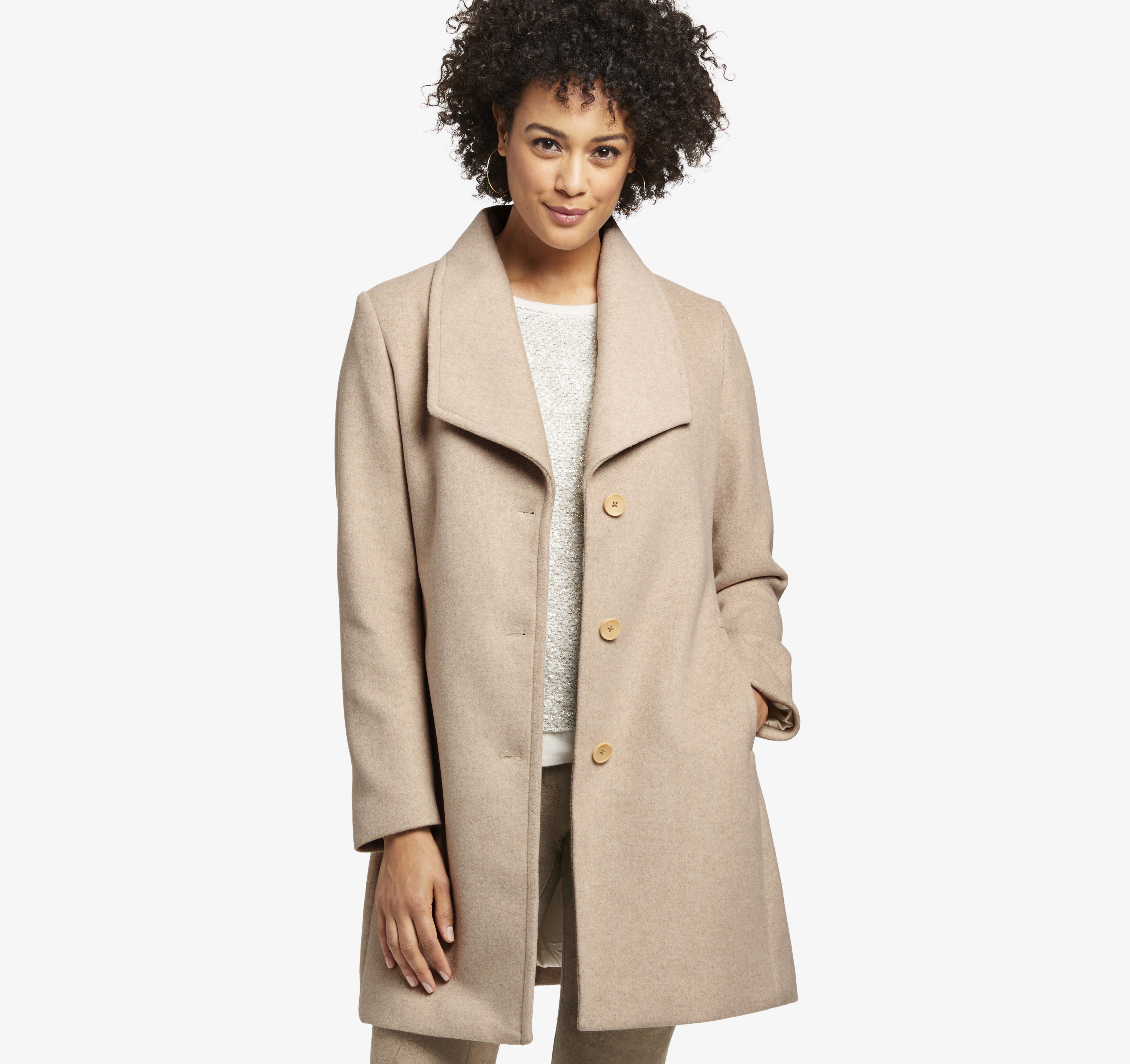 Image of Johnston & Murphy Women's Diagonal Wool Coat - Taupe - Size XL