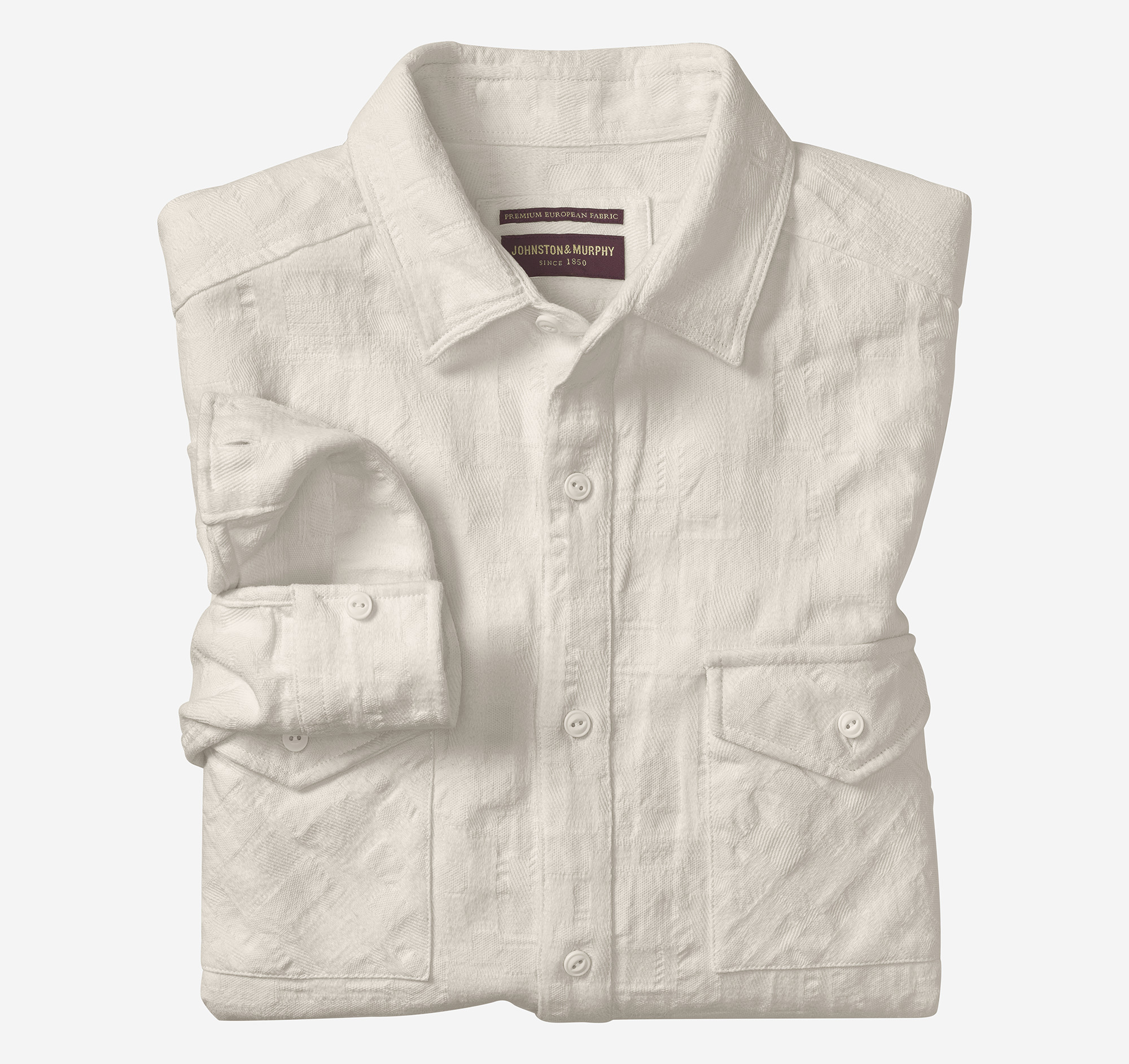 Johnston & Murphy Men's Textured Shirt Jacket - Ivory - Size M - Regular