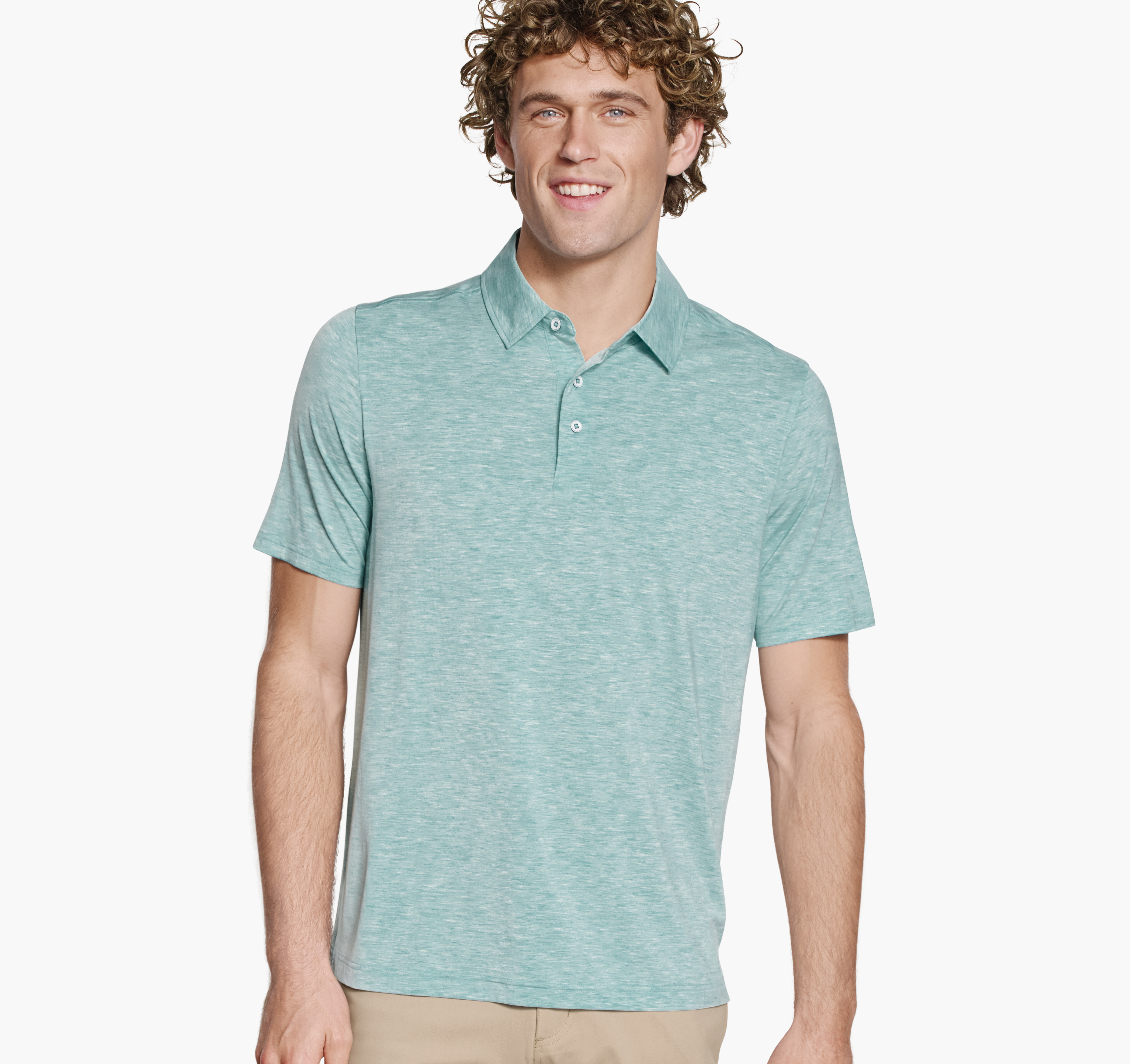 Johnston & Murphy Men's XC Apex Performance Polo - Aqua Heather - Size L - Regular