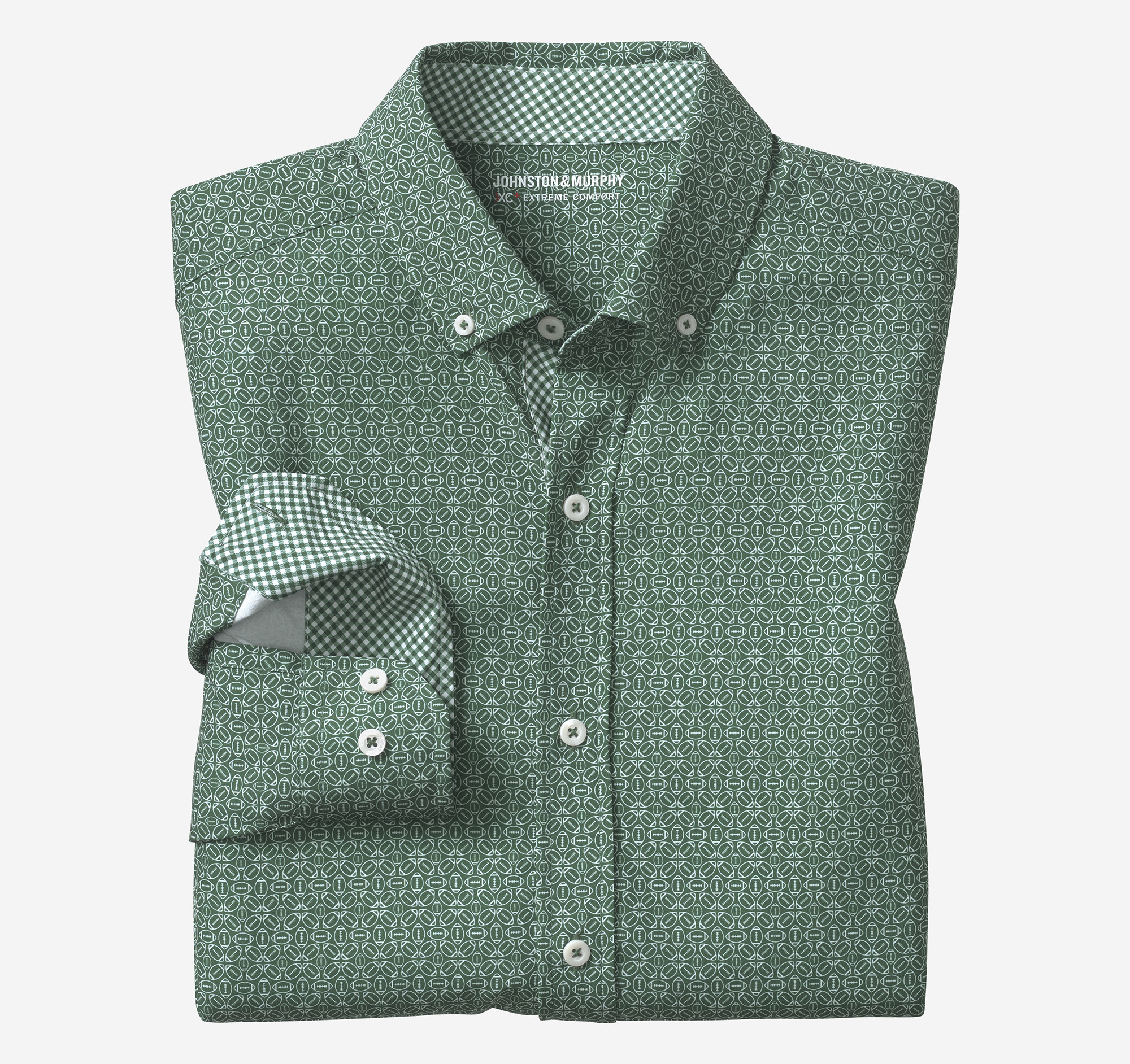 Johnston & Murphy Men's Game Day XC Long-Sleeve Football Print Shirt - Green - Size XXL - Regular