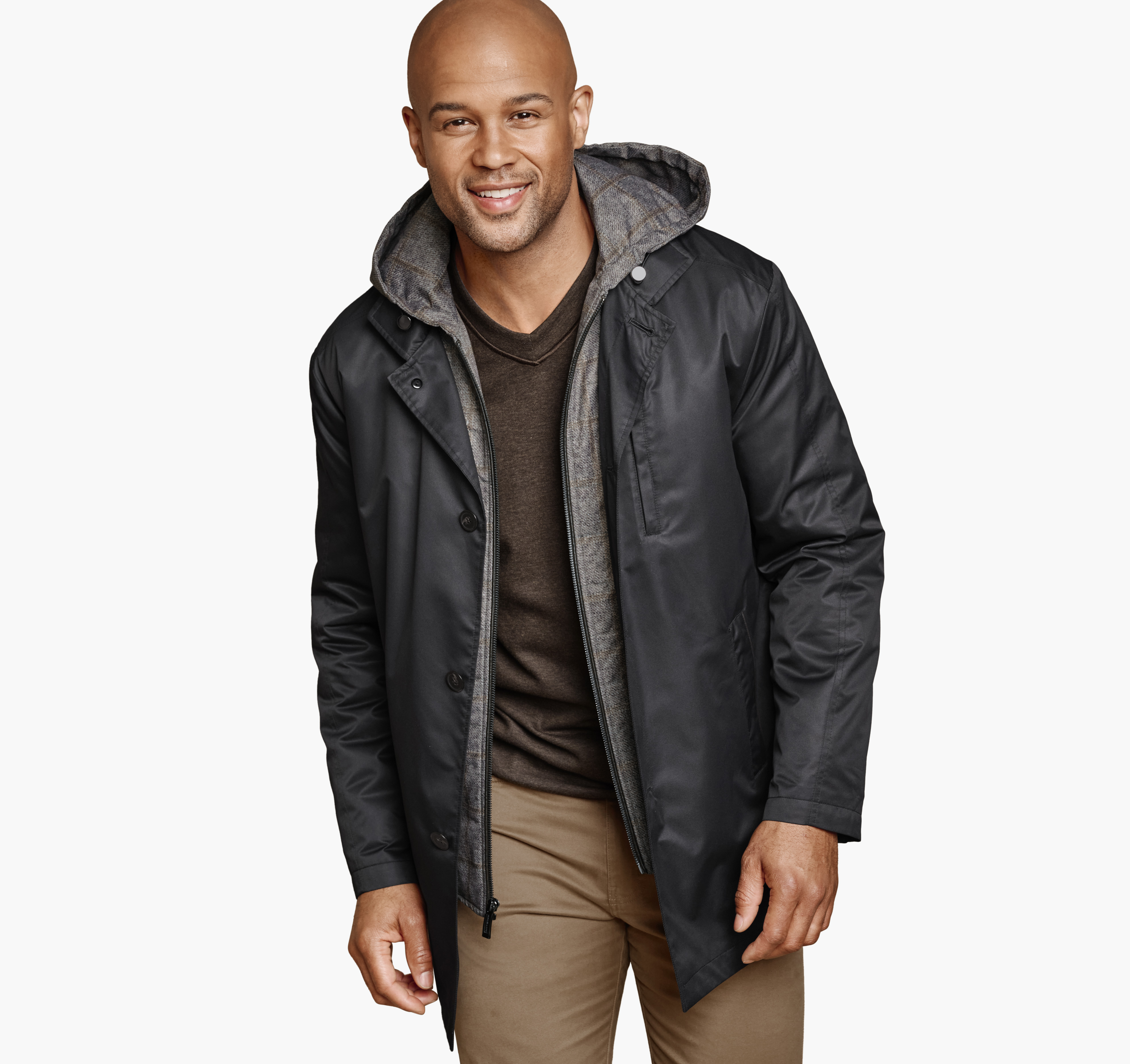 Men's Upton Water-Resistant Raincoat with Removable Liner in Black