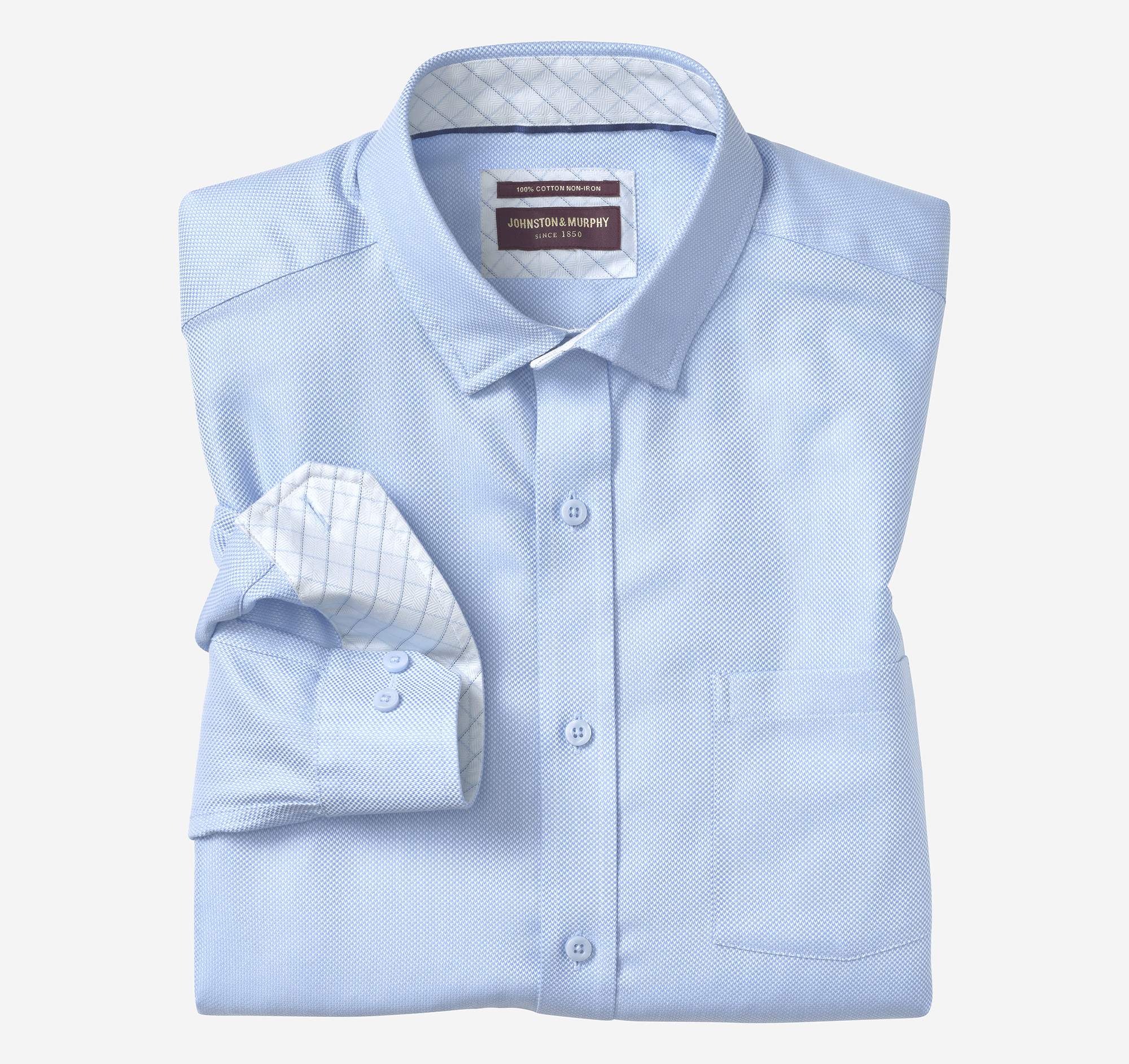 Johnston & Murphy Men's Ovation Non-Iron Dress Shirt - Blue Solid Birdseye - Size L - Regular