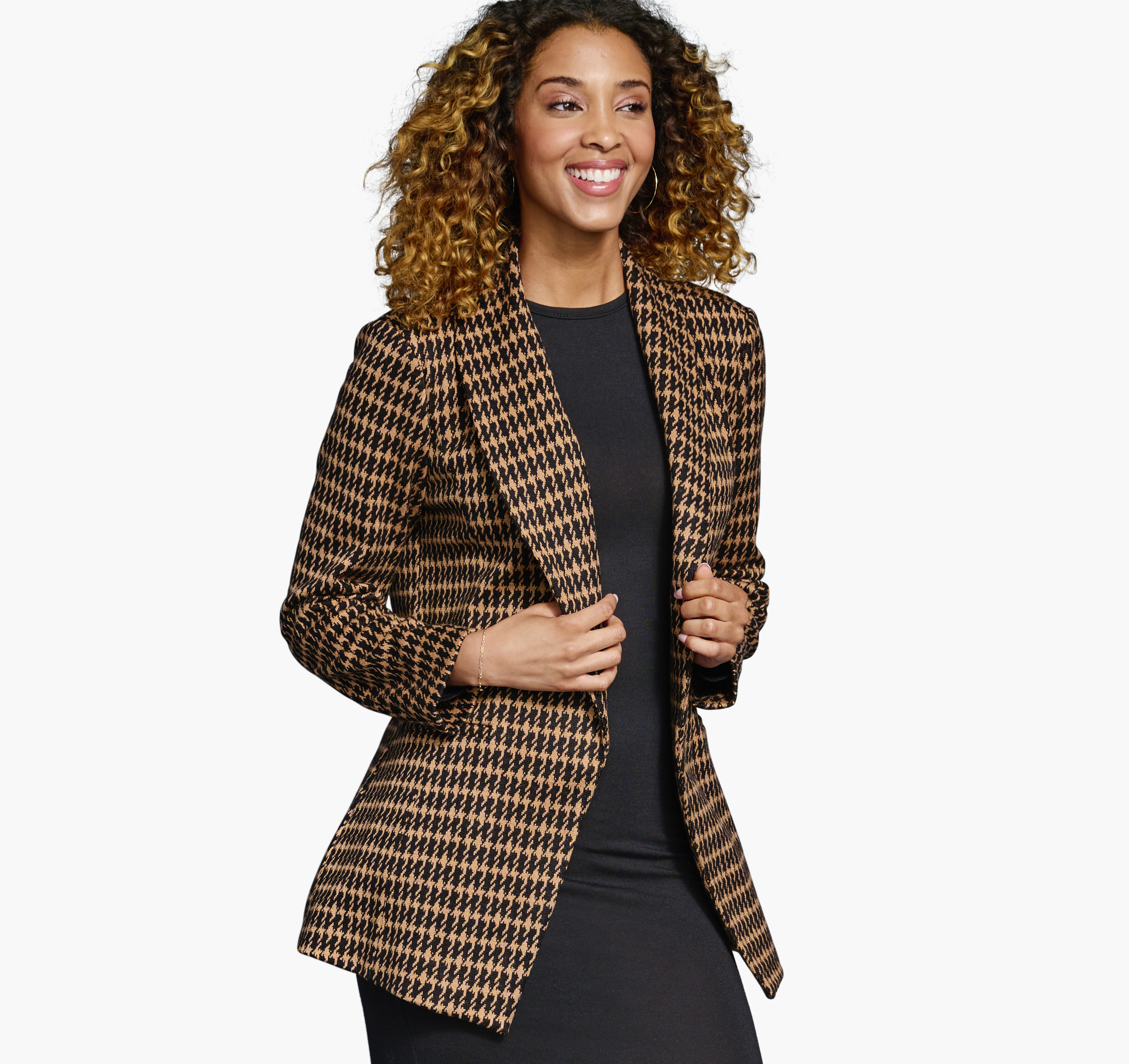 Shawl-Collar Knit Houndstooth image number null
