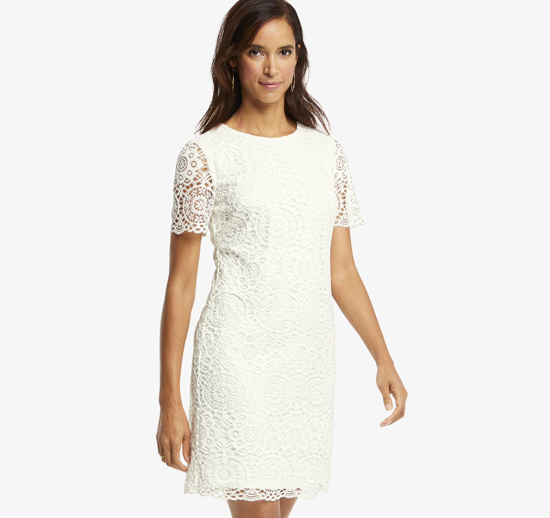 Image of Johnston & Murphy Women's Short-Sleeve Lace Dress - White - Size  - R