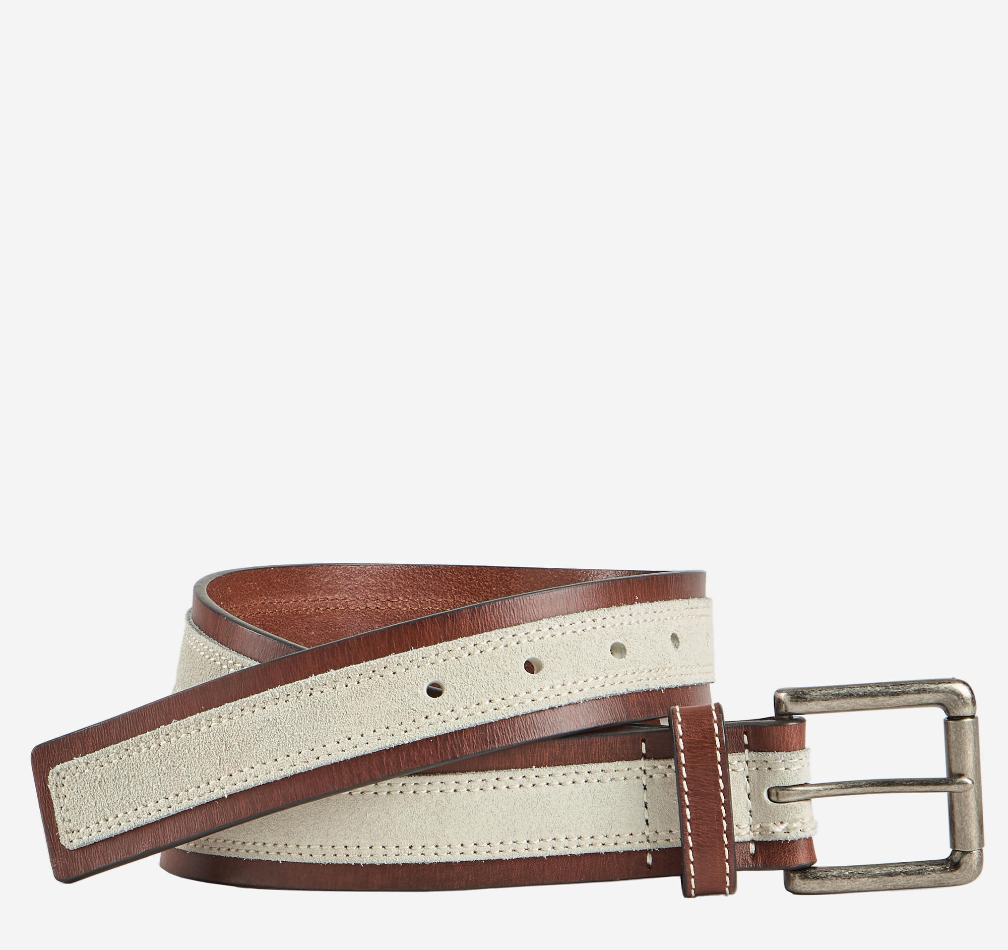 Johnston & Murphy Men's Suede Overlay Belt - Tan Leather/White Suede - Size 42