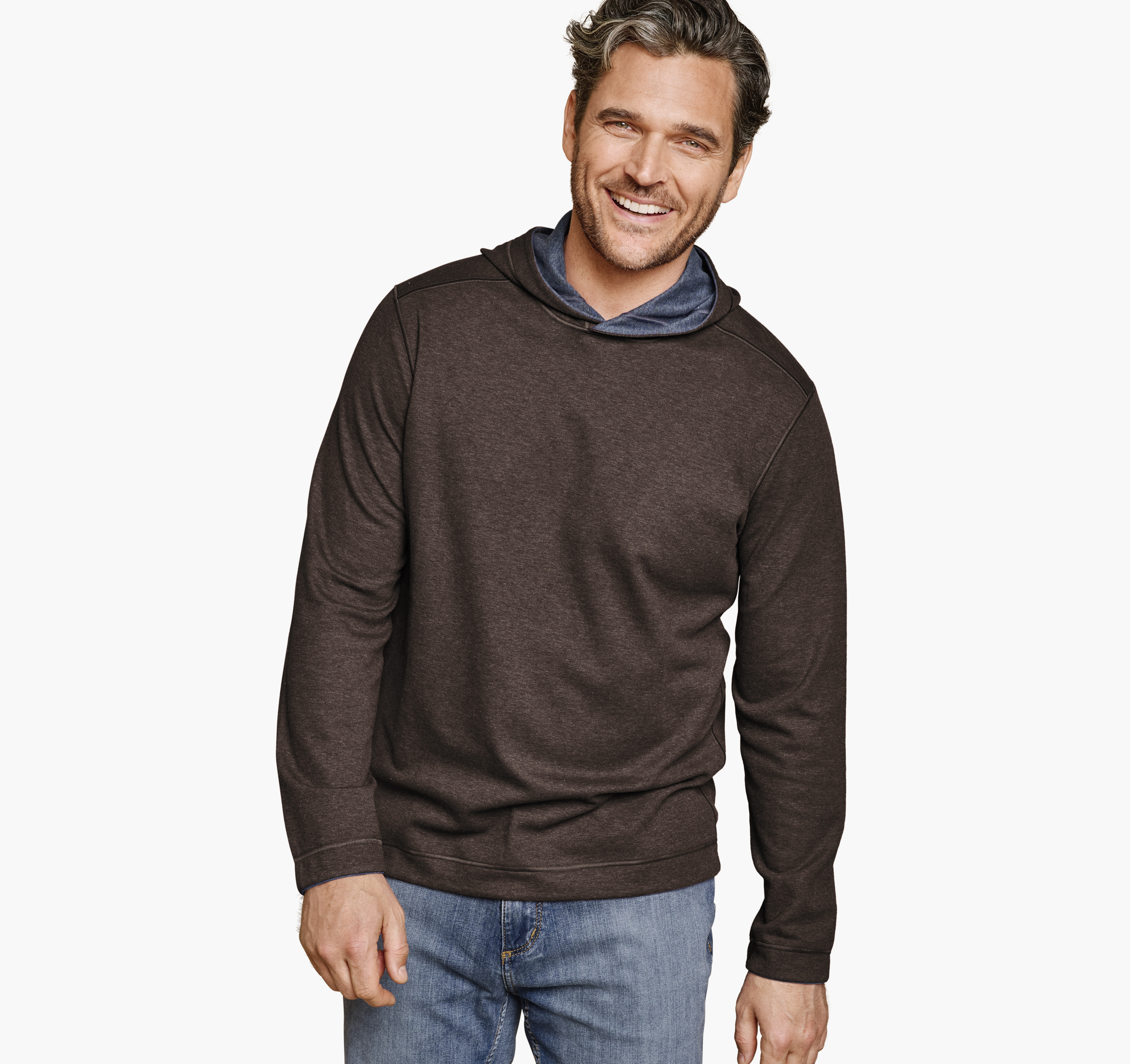Johnston & Murphy Men's Icon Reversible Hooded Pullover - Brown/Blue - Size L - NA