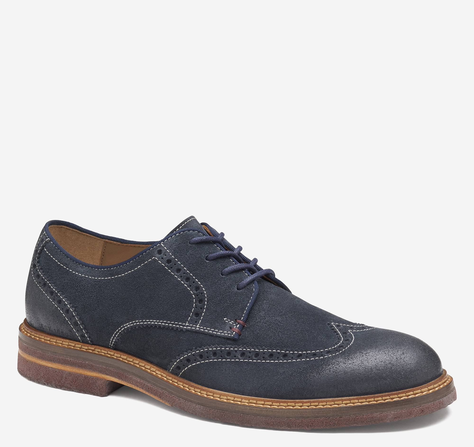 Men's Calder Wingtip in Navy Waxed Suede | Johnston & Murphy