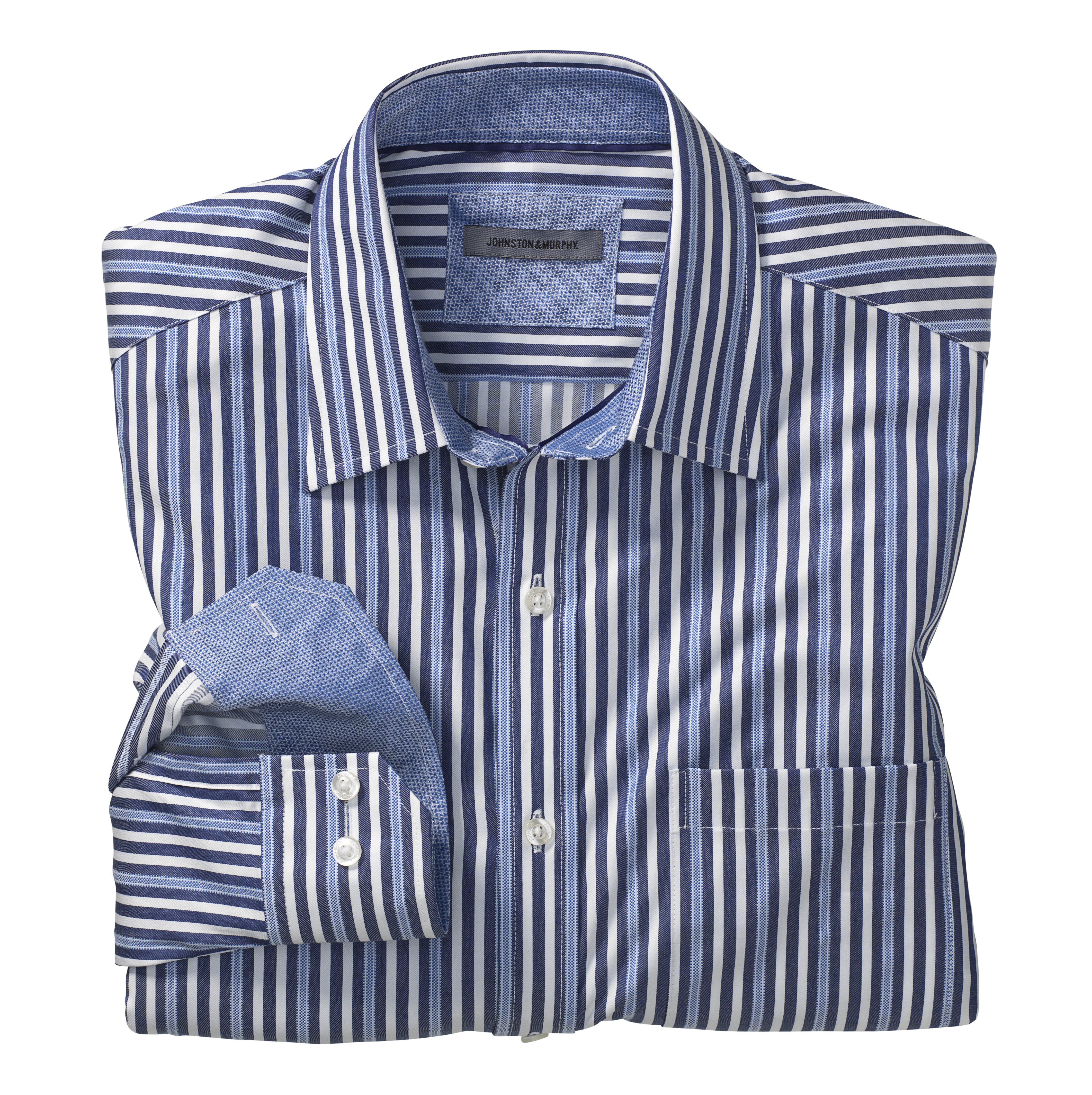 Tailored Fit Railroad Stripe Convertible Cuff Shirt Johnston & Murphy