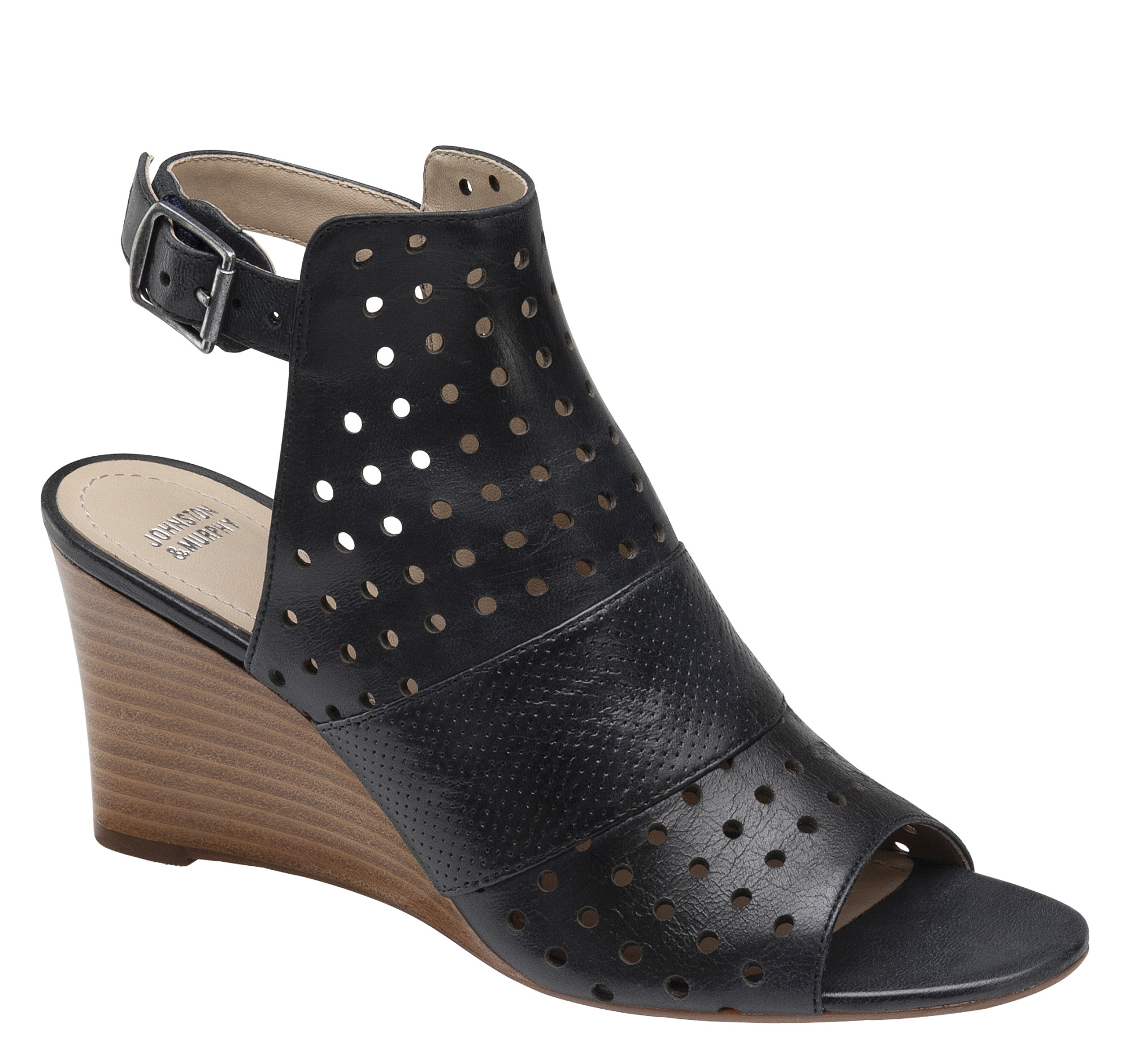 Johnston & Murphy Women's Braley Perf - Black Waxy Calfskin