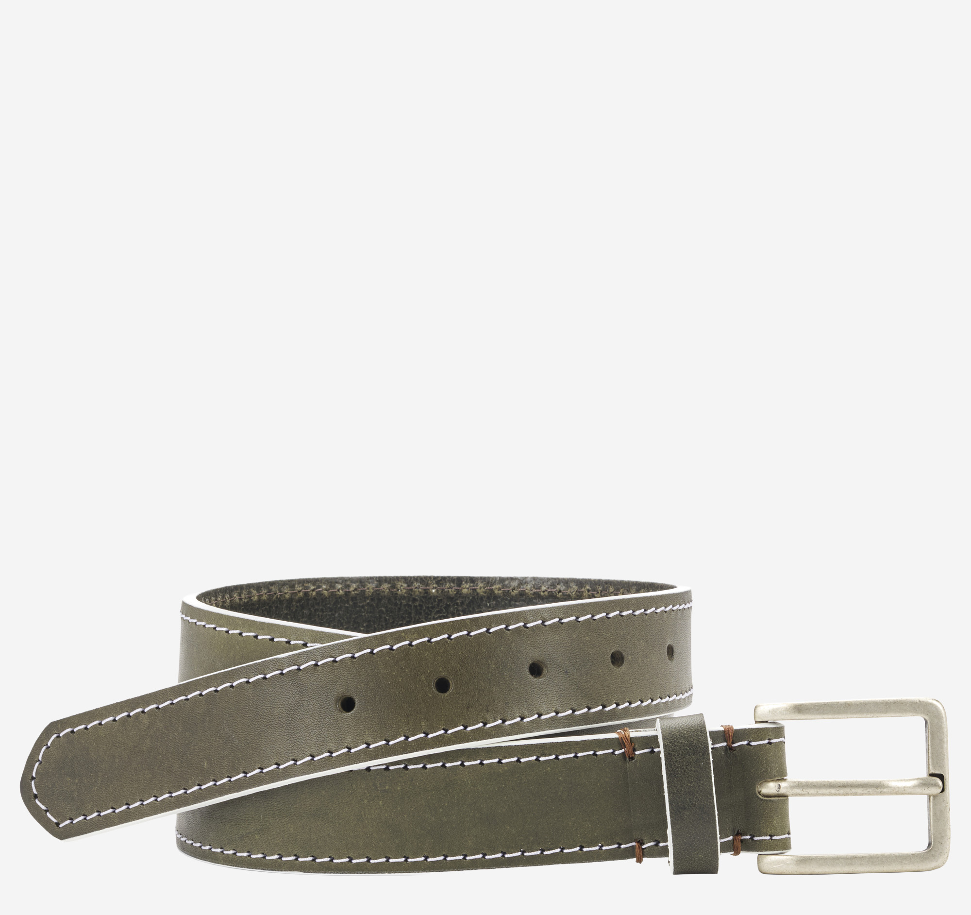 Johnston & Murphy Men's White-Edge Waxed Leather Belt - Olive - Size 40